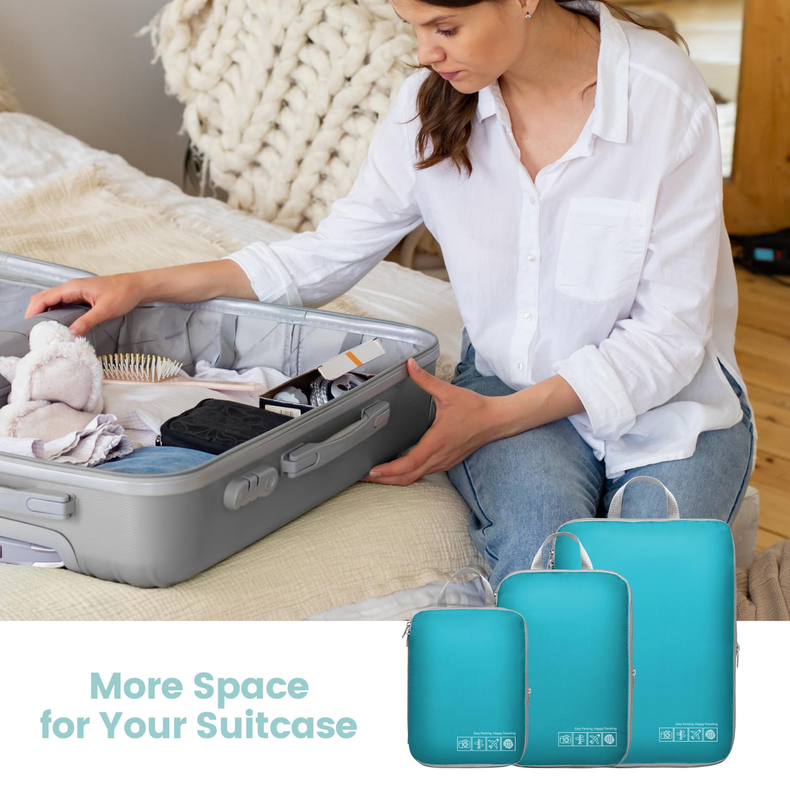 Cambond Compression Packing Cubes for Travel - 4-Piece Set of Luggage Organizers for Women, Space-Saving Travel Essentials for Carry-On Suitcases | Perfect for Business Trips, Vacations & Weekend Getaways