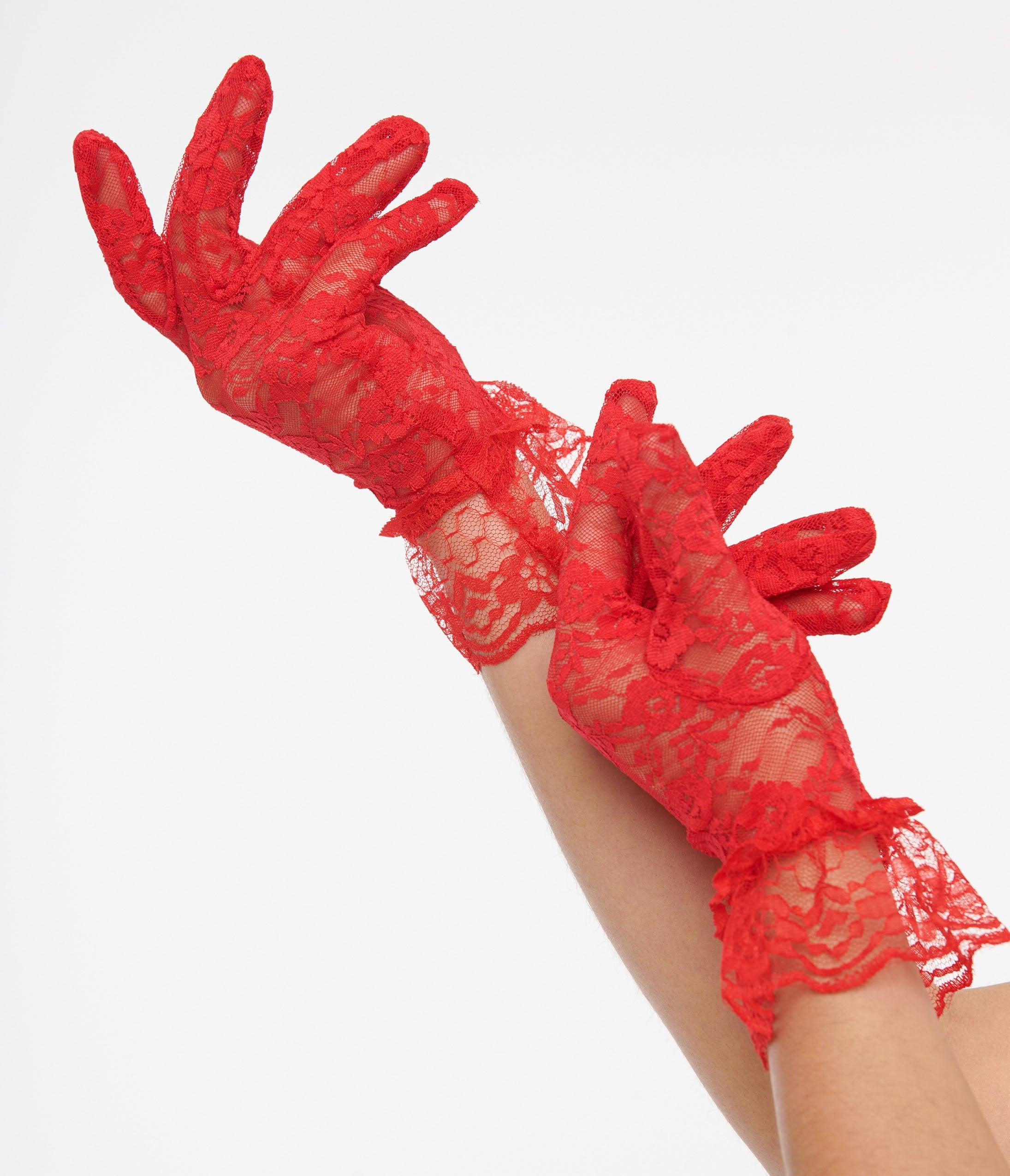 Elegant Red Lace Ruffle Gloves for Women - Vintage Style Hand Accessories - Perfect for Parties, Weddings and Evening Events