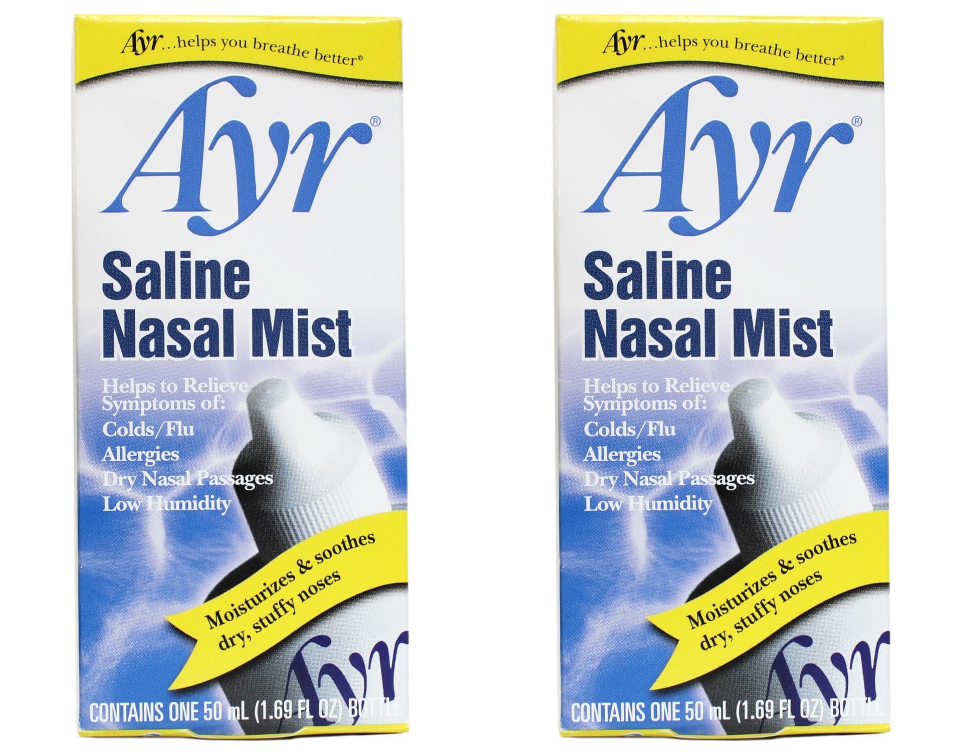 Ayr Saline Nasal Mist Spray - 1.69 Oz (2 Pack) | Sterile Nasal Spray for Dry Nose Relief, Allergies & Congestion | Perfect for Travel, Home & Office Use