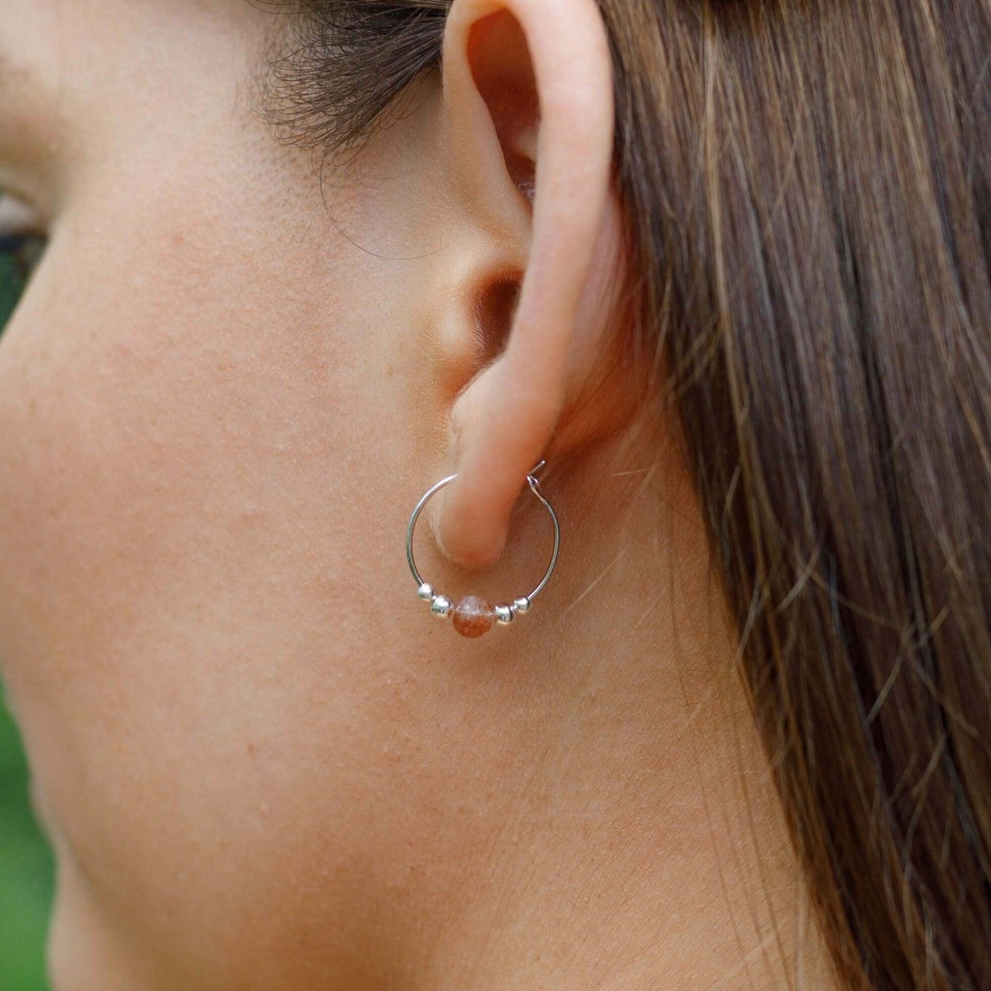 Tiny Sunstone Gemstone Bead Hoop Earrings - Natural Stone Jewelry for Women - Boho Chic Accessories for Everyday Wear & Special Occasions