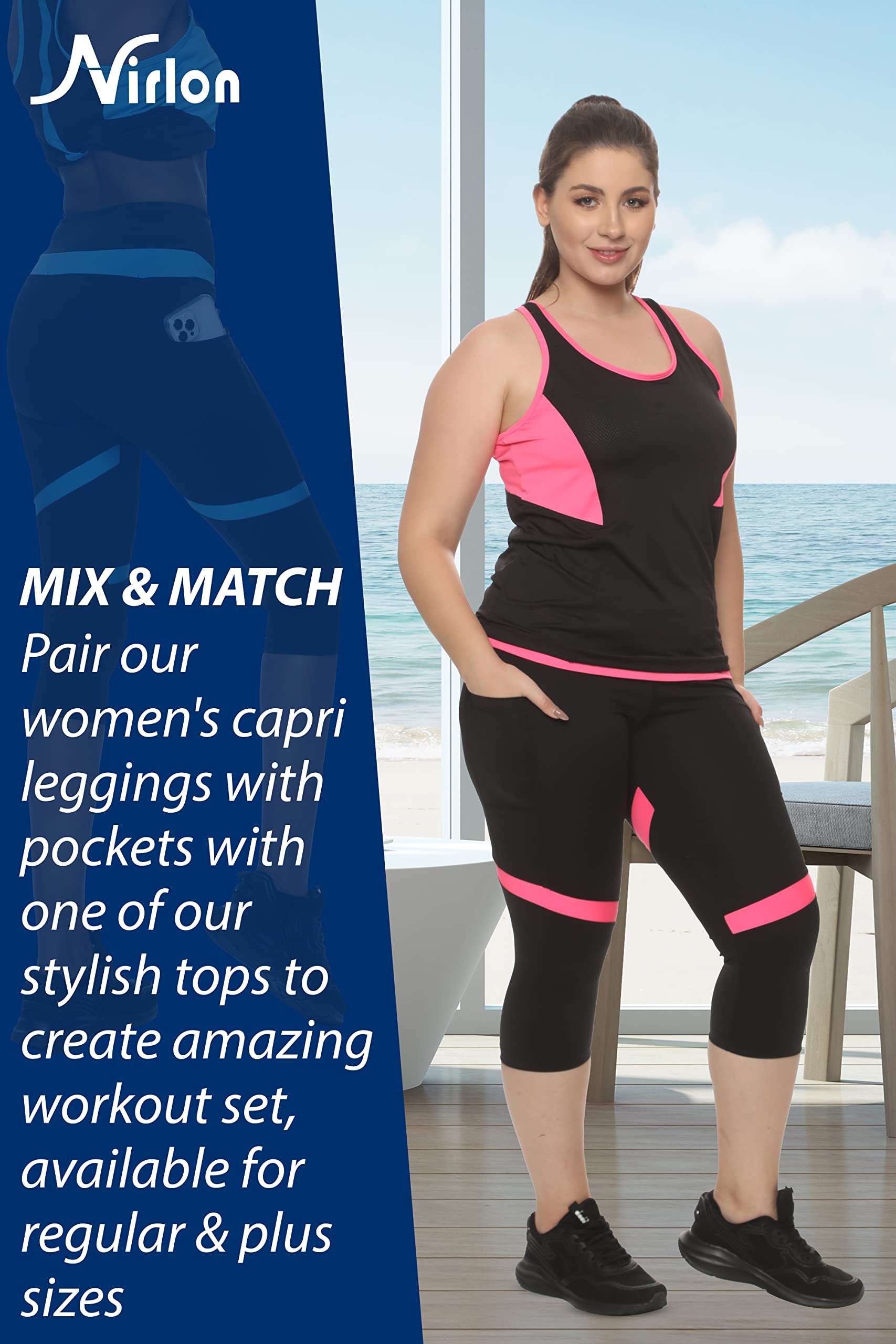 Breathable High Waisted Capri Leggings with Pockets for Women - Nirlon Workout Yoga Running Leggings - Perfect for Gym, Travel & Casual Wear