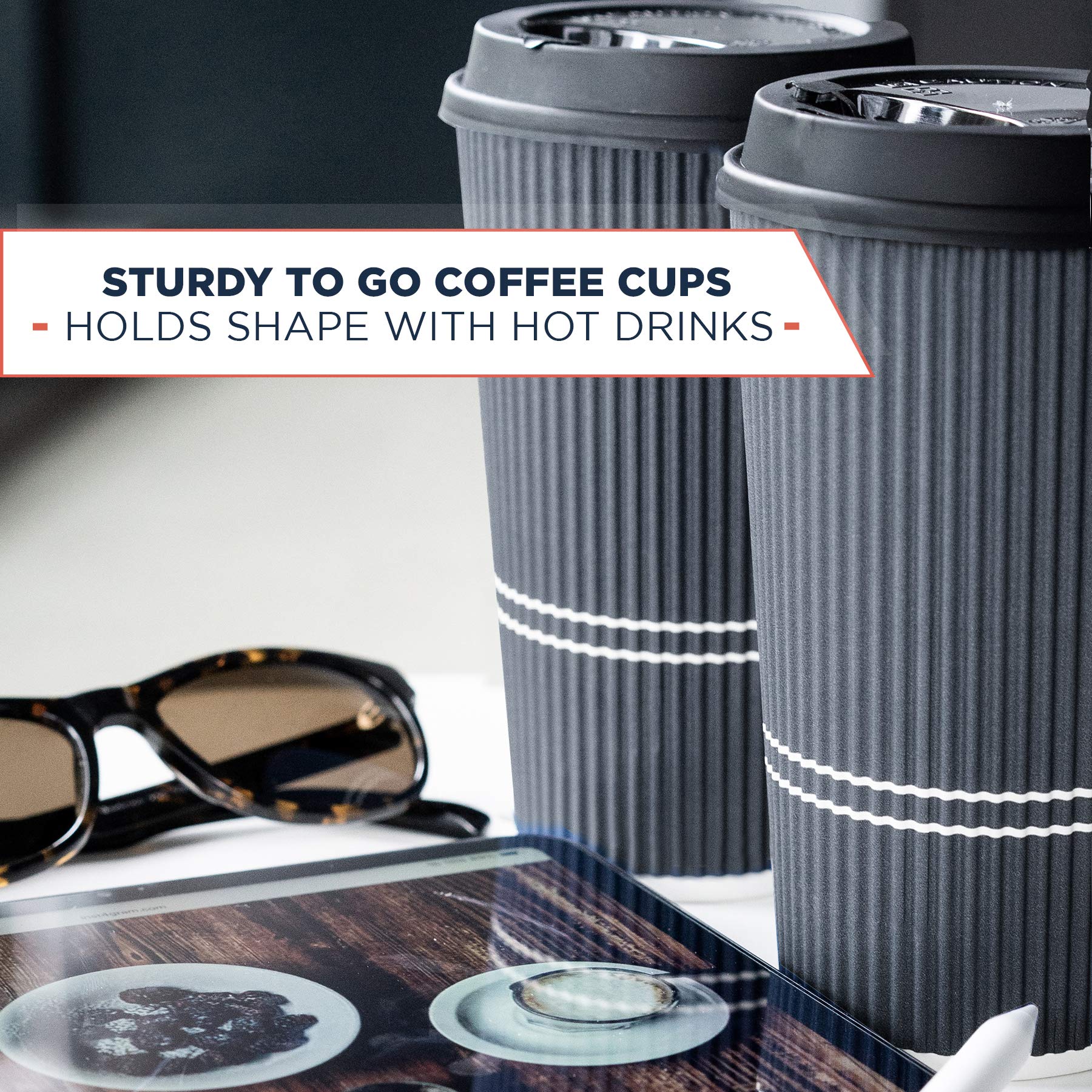 22 oz Disposable Coffee Cups with Lids - Insulated Travel To-Go Paper Cups for Hot & Cold Beverages | No Sleeve Needed | Dusk Grey (50 Pack) - Perfect for Coffee Shops, Office, Road Trips & Outdoor Events