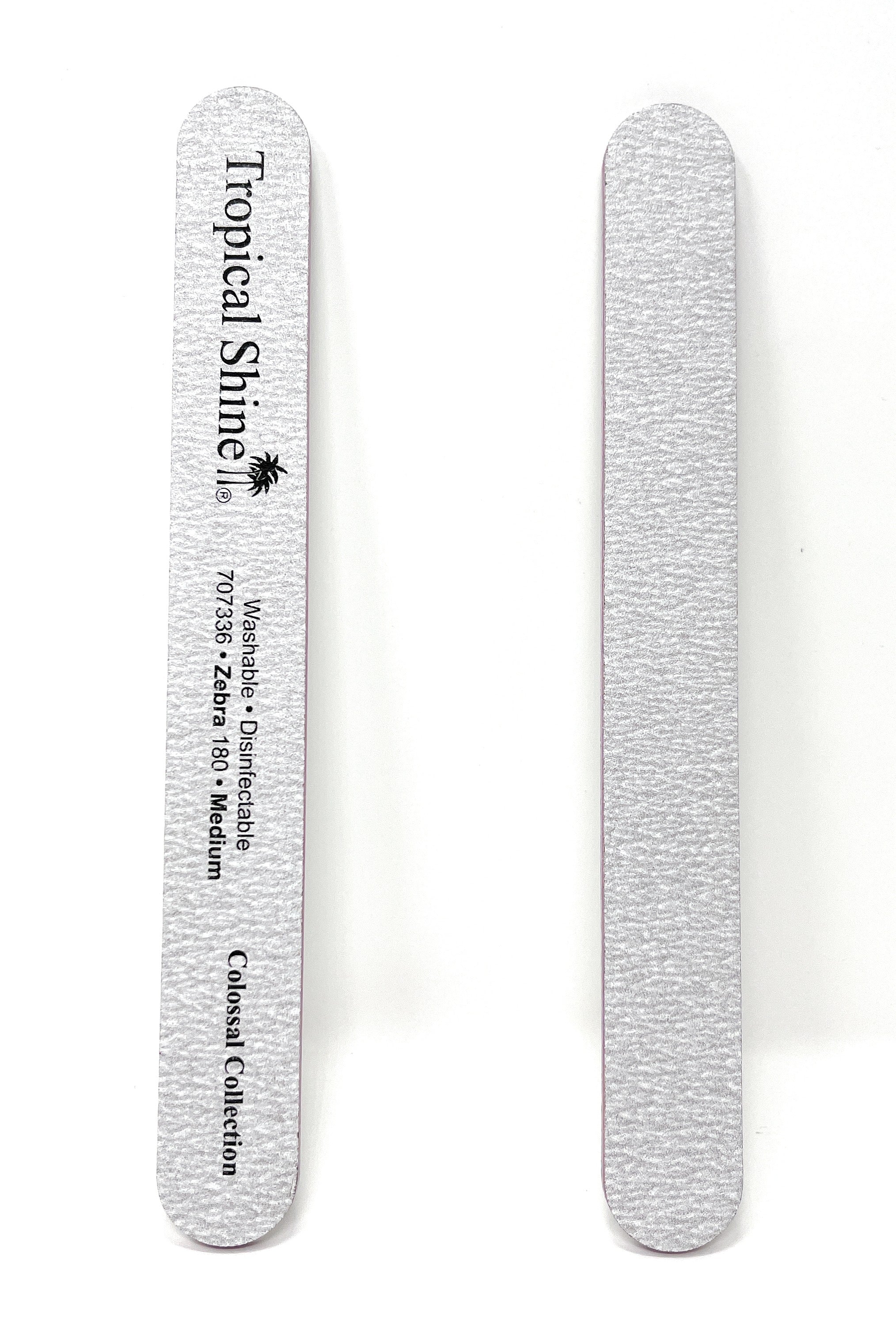 Tropical Shine Colossal Nail File - 180 Medium Grit Dual Sided Emery Boards with Cushion for Salon & Home Use - Zebra Pattern Silver (3 Pack) - Perfect for Manicures, Pedicures & Nail Care