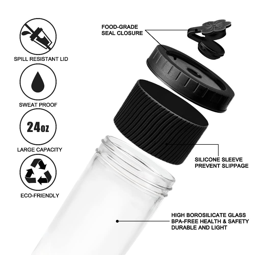 2 Pack 24oz Reusable Glass Boba Tea Cups with Lids & Straws - Mason Jar Style Iced Coffee & Smoothie Cups with Silicone Sleeve - Perfect for Bubble Tea, Cold Brew, Juicing at Home or Office