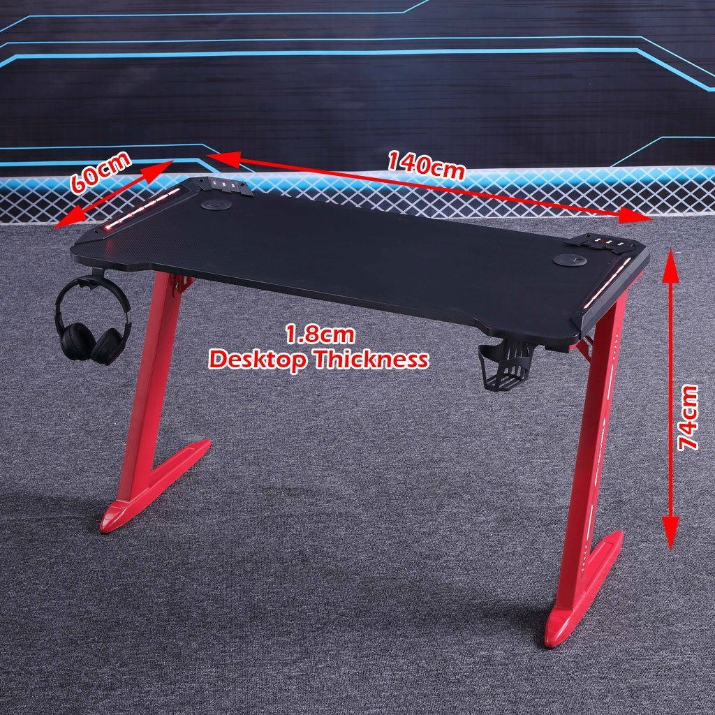 140cm RGB Gaming Desk with LED Lights - Ergonomic Computer Desk for PC, Laptop & Office Work - Racing Style Home Gaming Table for Streaming & Esports Setup