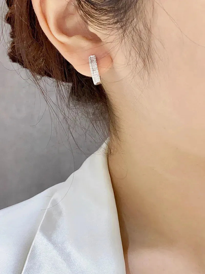 18K White Gold Hoop Earrings with Real Natural Diamonds - Luxury Minimalist Wedding Jewelry for Women - Perfect for Bridal, Anniversary, and Special Occasion Gifts