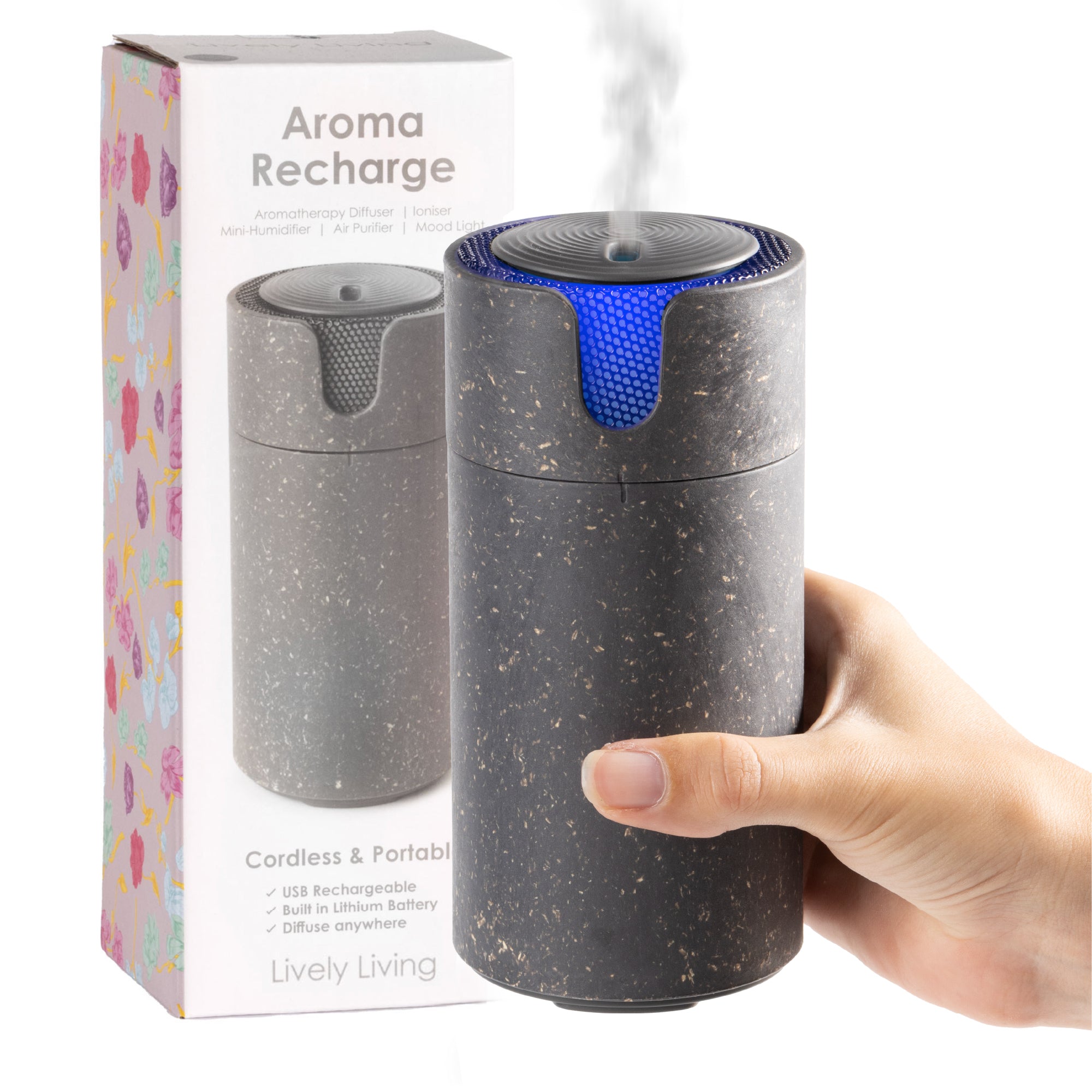 Aroma Recharge Cordless Diffuser with Essential Oils - Portable Ultrasonic Humidifier for Home, Office, Yoga & Spa Relaxation