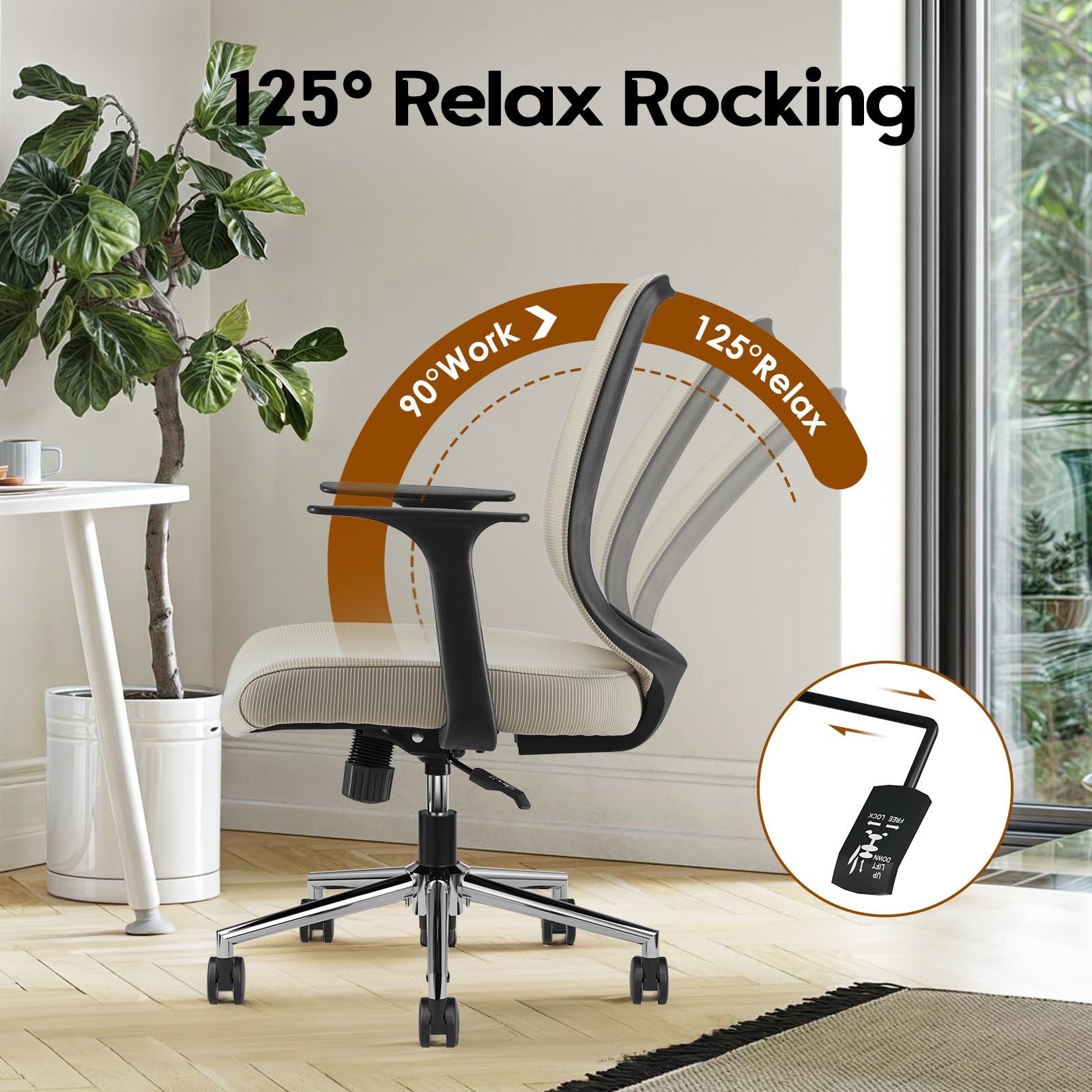 Farini Ergonomic Home Office Chair - Adjustable Mesh Desk Chair with Lumbar Support & Armrests - Comfortable Computer Chair for Work, Study, Gaming - Perfect for Small Spaces & Long Hours (Beige)