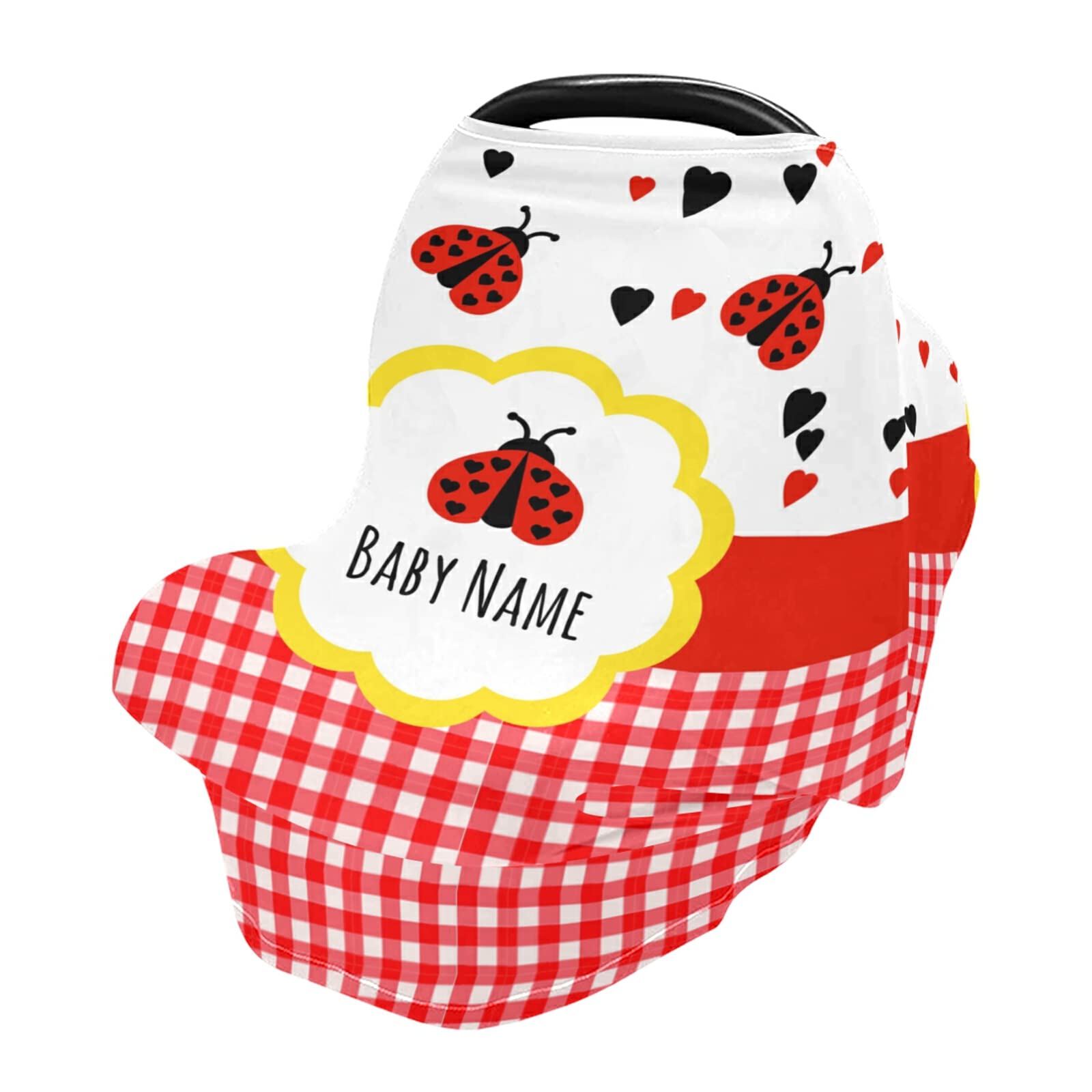 Personalized Baby Name Ladybug Car Seat Cover - Soft Stretchy Infant Car Canopy & Nursing Cover for Newborns & Moms | Perfect for Strollers, Shopping Trips & Breastfeeding in Public