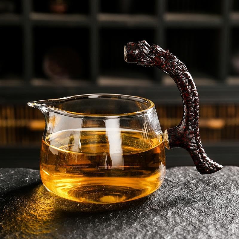 Premium Glass Teapot Set with Stainless Steel Infuser - Semi-Automatic Dragon Design Tea Set with 6 Small Cups (Red & Gold Dragon) - Perfect for Chinese Tea Ceremony, Home Decor & Gift Giving