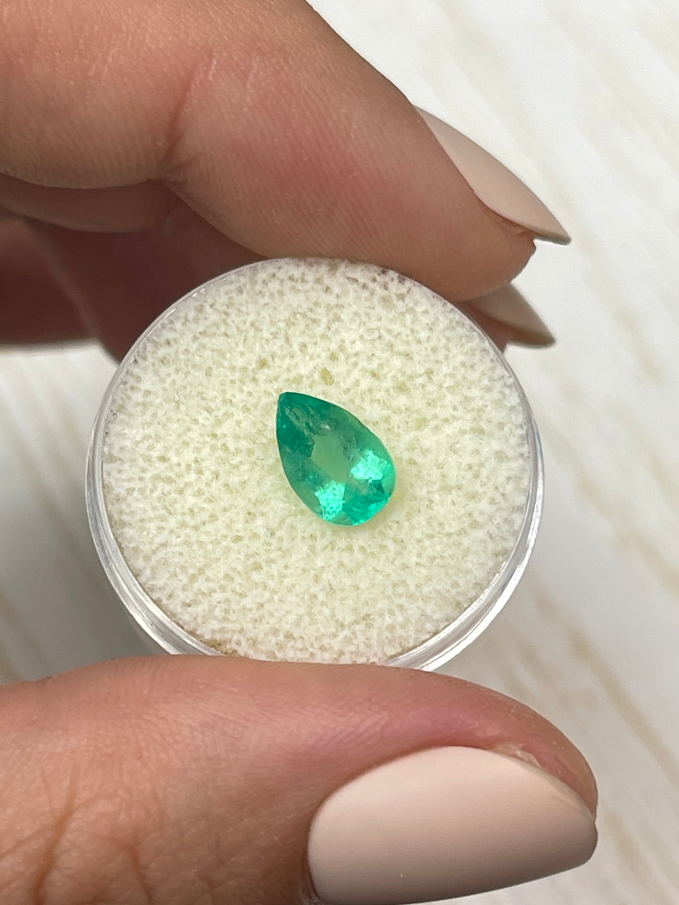 1.42 Carat Yellowish Green Natural Loose Colombian Emerald Pear Cut Gemstone for Jewelry Making, Engagement Rings & Luxury Gifts