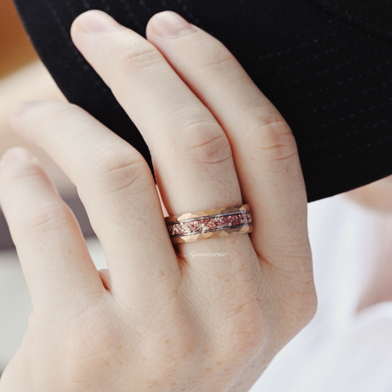 8MM Rose Gold Tungsten Crushed Morganite Wedding Band for Women - Elegant Stackable Ring for Bridal, Anniversary, or Everyday Wear
