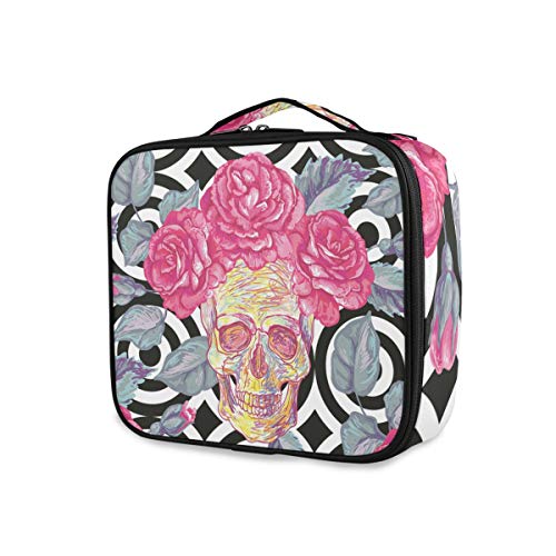 ALAZA Skulls and Roses Day of The Dead Geometric Makeup Organizer - Travel Toiletry Storage Bag for Cosmetics | Perfect for Travel, Home Organization & Festival Makeup Storage