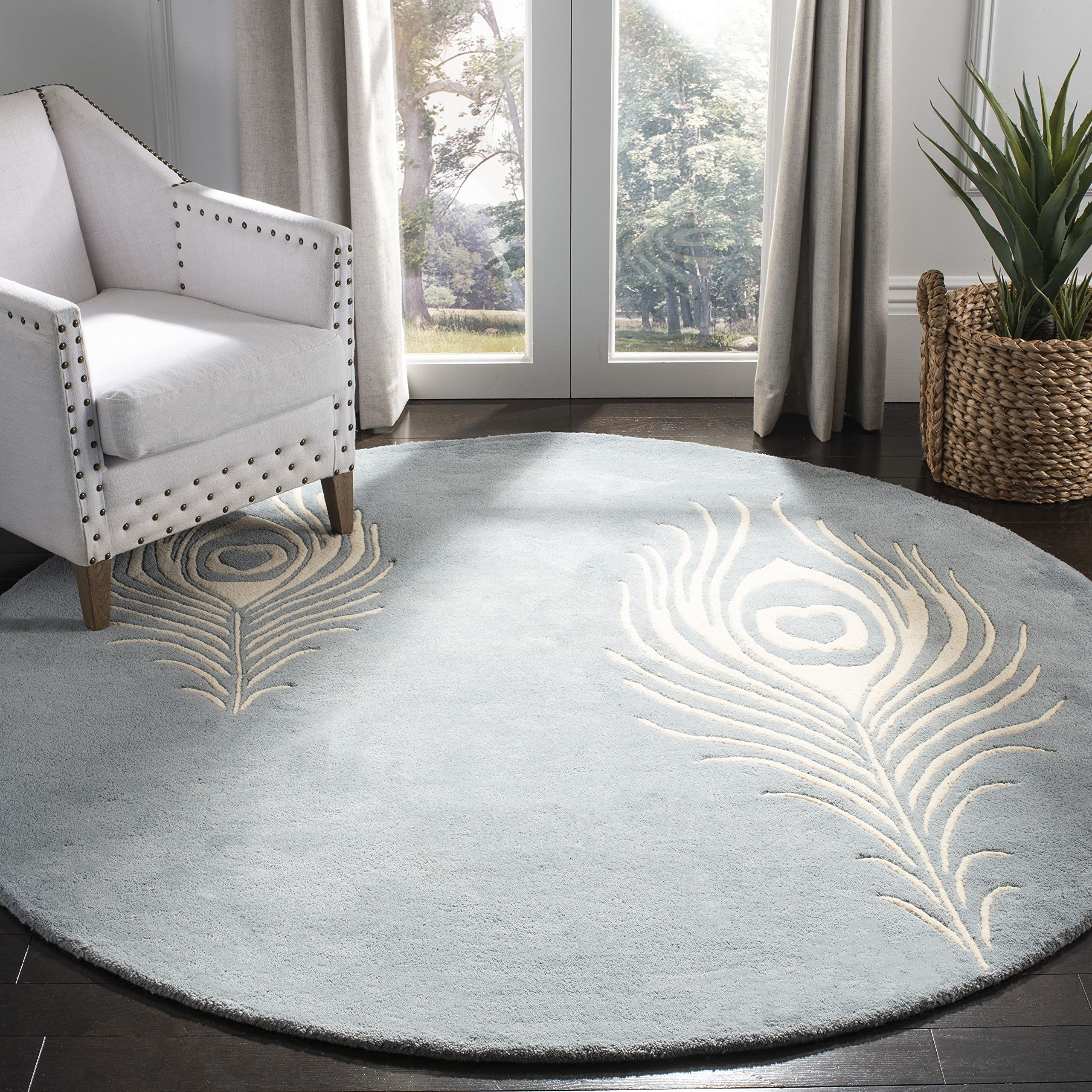 SAFAVIEH Soho Collection 4' Round Area Rug - Handmade Wool & Viscose Light Blue Ivory - Durable for High Traffic Living Room, Bedroom, Office - SOH704B - Perfect for Boho, Modern & Farmhouse Decor