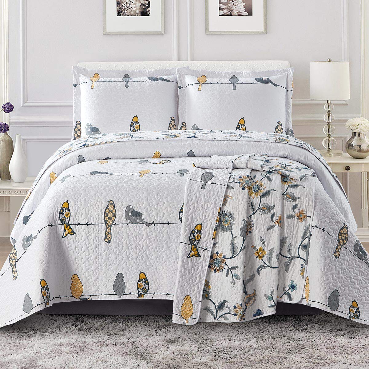 Premium Ayat Birds Oversized Quilt Set - Twin/Twin XL Size - Soft & Cozy Bedding for Guest Rooms, Dorms & Kids' Bedrooms
