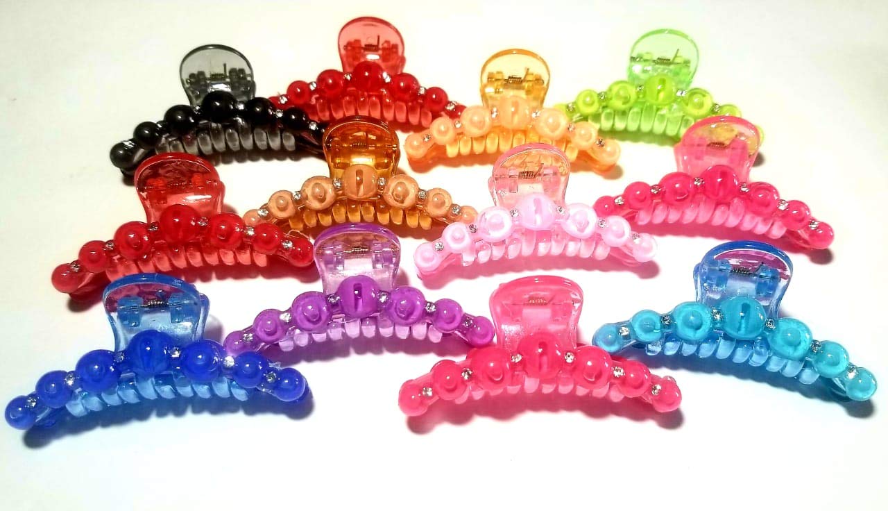 SR SELECTION Medium Plastic Rebonding Hair Claw Clips for Women & Girls - 6 Pack Multicolor Hair Clips for Ponytail, Bun & Updo Hairstyles