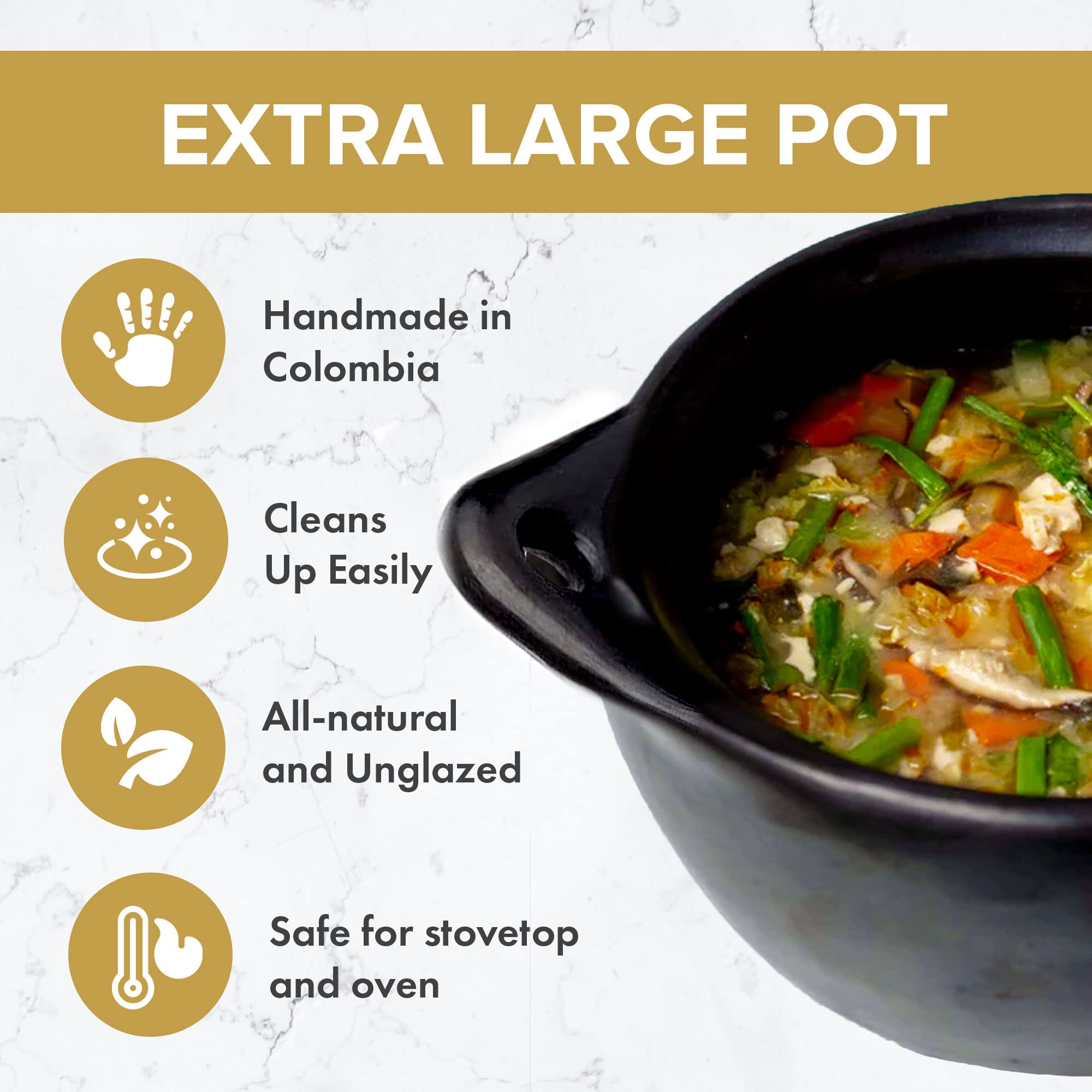 Authentic Chamba Soup & Bean Pot - Elegant Handmade Black Clay Stock Pot with Lid - Perfect for Soups, Stews, Beans & Broths - Durable & Versatile for Stovetop, Oven & Serving - Ideal for Mexican Cuisine, Family Dinners & Gifts