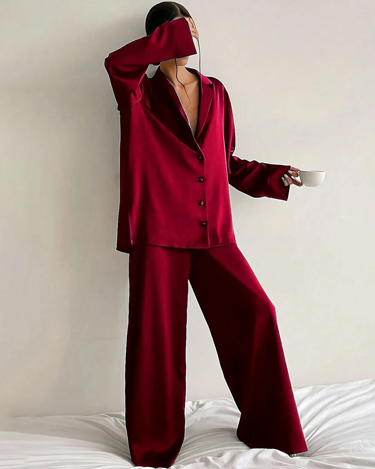 Comfy Oversized Silk Pajama Set for Women - Soft & Breathable Sleepwear for Lounge & Relaxation at Home