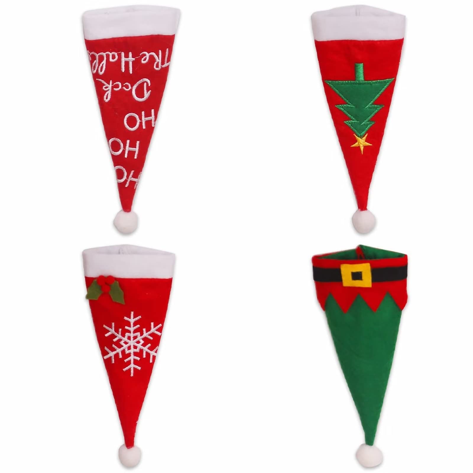 4-Piece Christmas Silverware Holder Set - Plush Tree & Snowflake Knife Fork Bags for Holiday Table Decor (Red & Green) | Perfect for Xmas Dinner Parties, New Year Celebrations & Festive Home Decorations