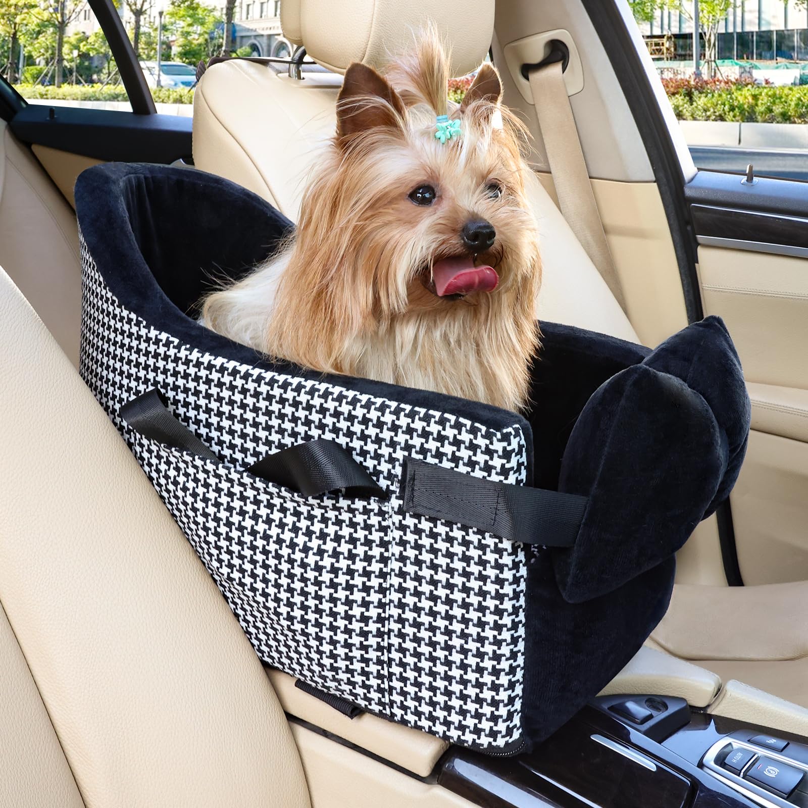 Small Dog Car Seat Booster for Middle Console - Safe & Comfortable for Travel (Black)
