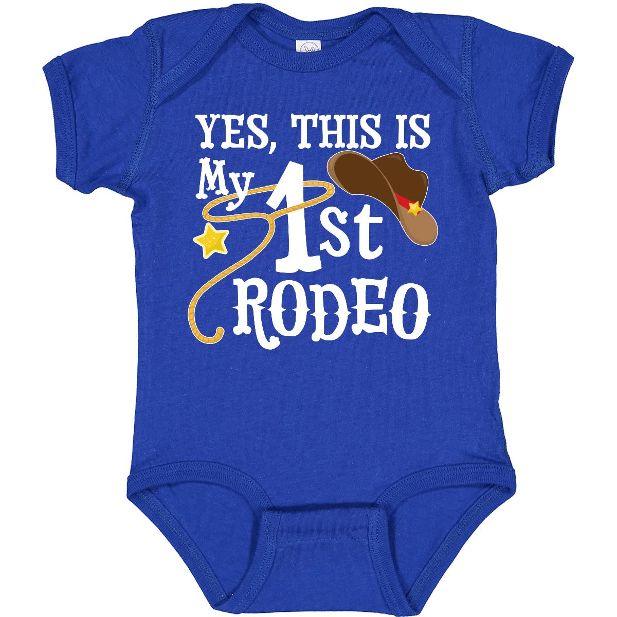 Inktastic 'Yes, This Is My 1st Rodeo' Cowboy Hat Baby Bodysuit with Red Band - Cute Western Outfit for Infants, Rodeo Theme Parties & Cowboy Costume Events