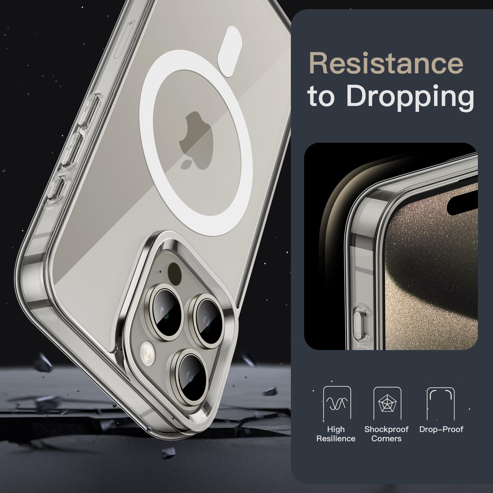 JETech Magnetic Case for iPhone 15 Pro Max 6.7-Inch | MagSafe Compatible | Shockproof & Anti-Scratch Clear Back Cover | Wireless Charging Support | Natural Titanium | Perfect for Daily Use, Travel & Outdoor Activities