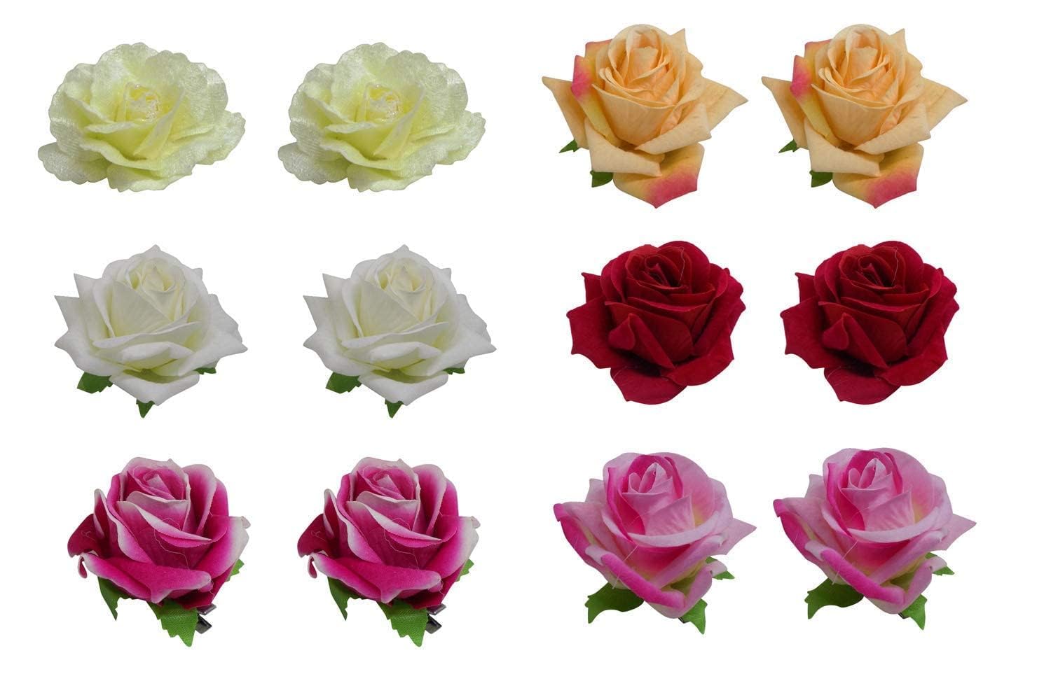Rubella Hair Clips - 5pcs Colorful Flower Rose Hair Accessories Set for Women & Girls | Perfect for Bridal, Wedding, Party & Everyday Use
