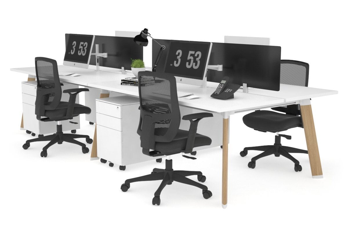 4-Person Wooden Workstation with Imprint Frame - 1400L x 700W Dimensions - Ideal for Office, Home Office & Collaborative Workspaces