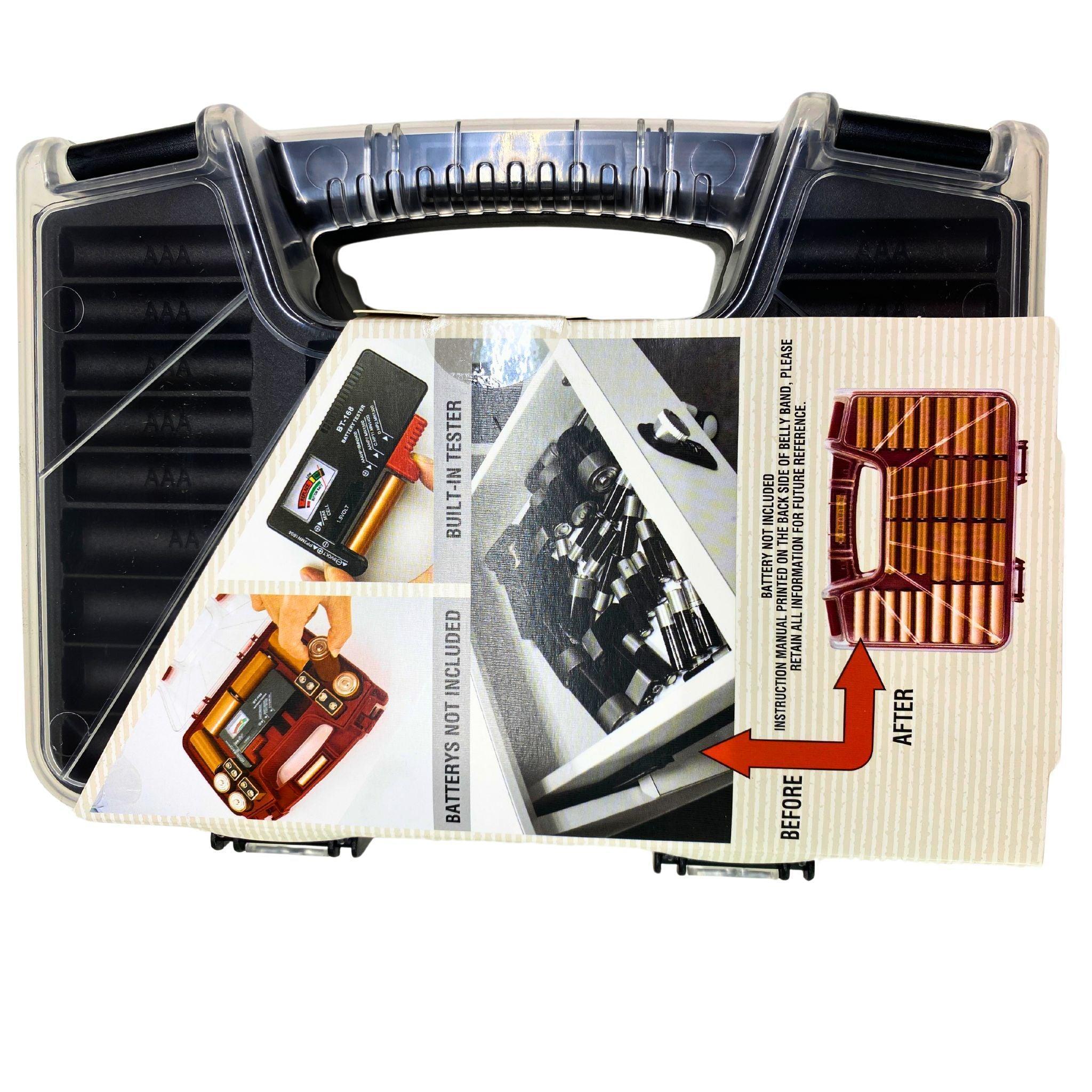 60 Pcs Double Sided Battery Storage Case with Built-in Tester - Organize AA AAA Batteries for Home, Office & Emergency Kits