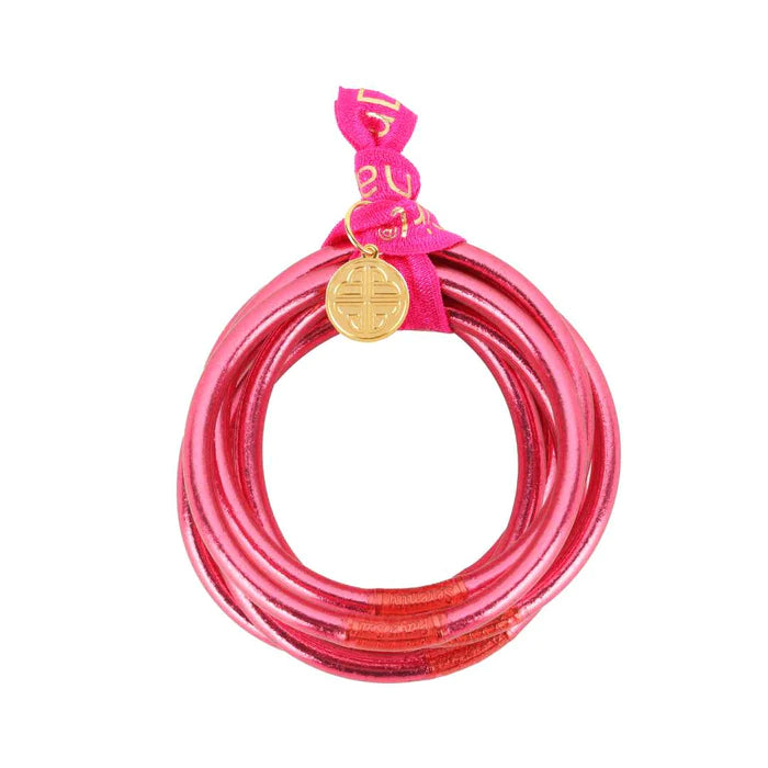 BuDhaGirl All Weather Bangles Set of 6 - Stylish Waterproof & Durable BDG Pink Bracelets for Women | Perfect for Yoga, Travel & Everyday Wear