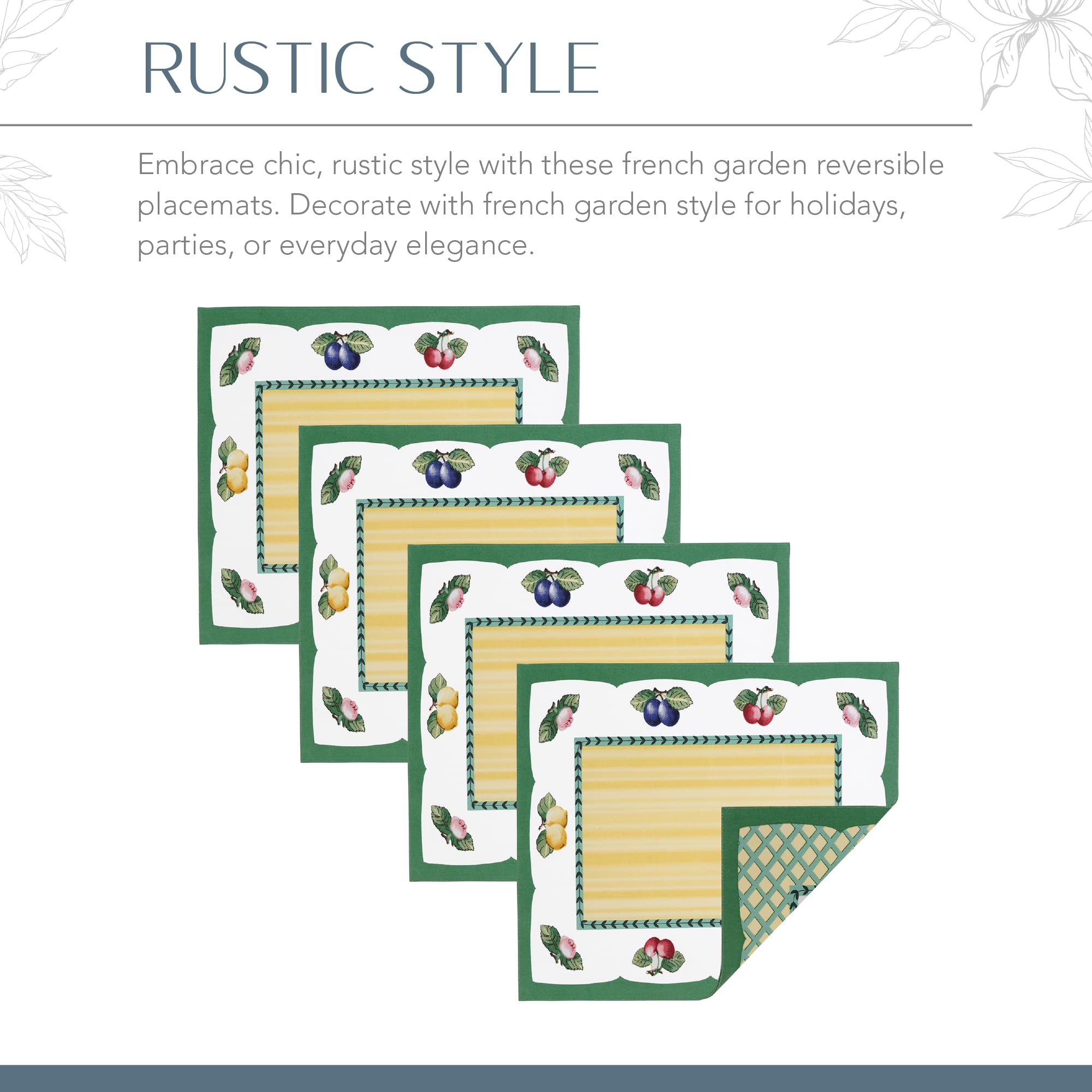 Elrene Home Fashions Villeroy & Boch French Garden Reversible Placemats - Set of 4 Rectangle 14