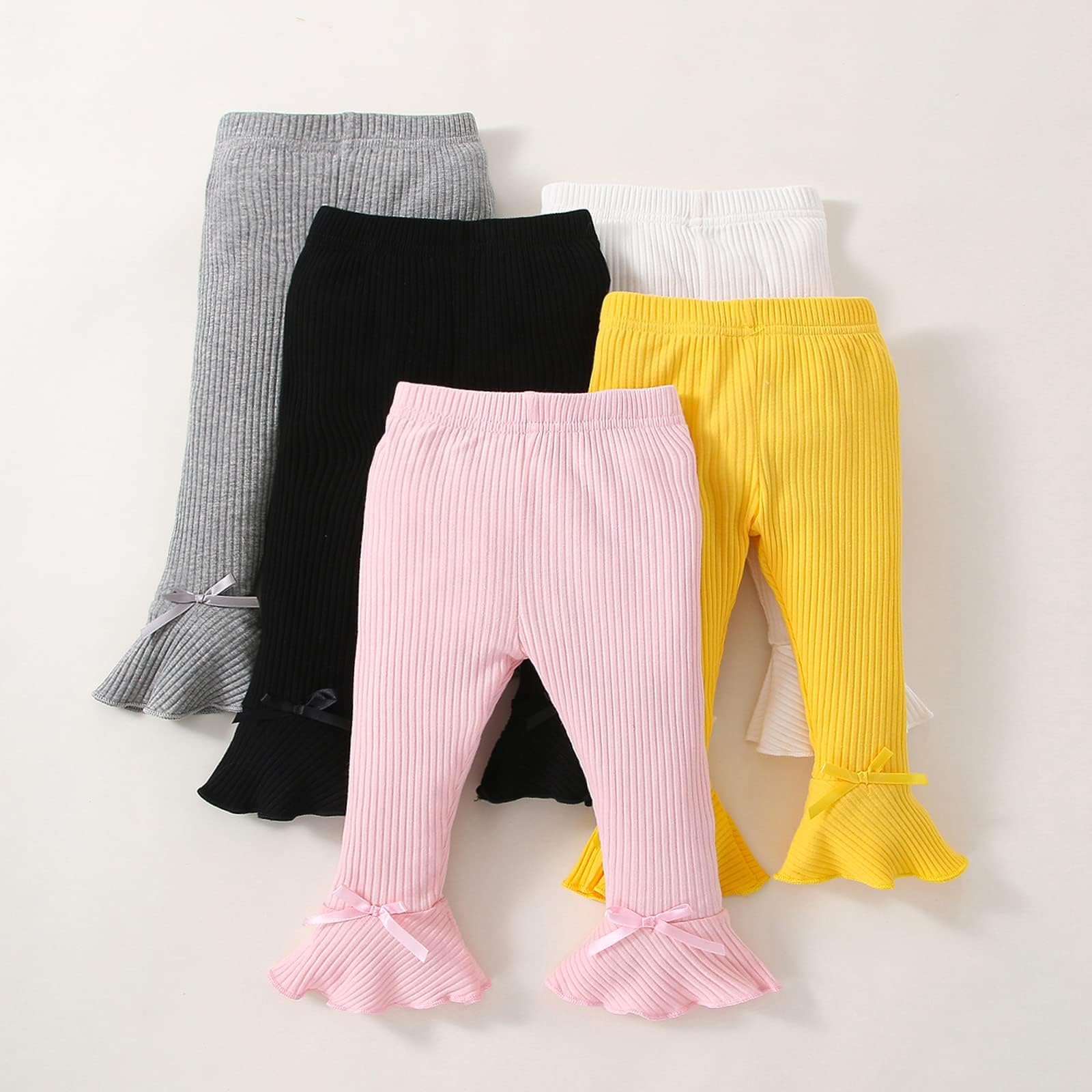 **Stretchy Flare Pants for Toddler & Baby Girls - Soft Fleece Leggings with Ruffles (5-Pack) - Perfect for Playtime, Daycare & Winter Outfits**