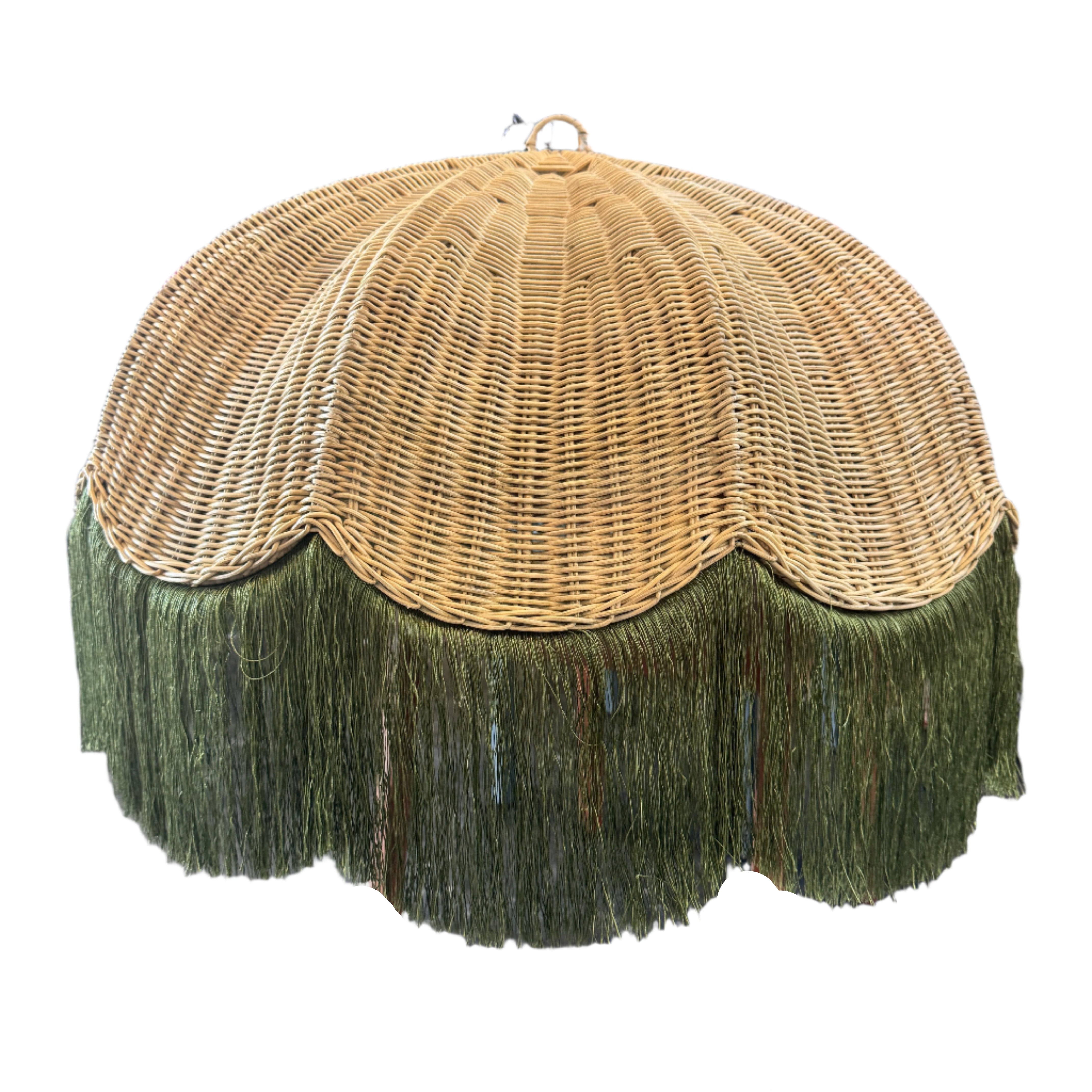 Handwoven Rattan Tassel Pendant Lampshade - Natural Boho Ceiling Light Fixture for Bedroom, Living Room & Patio Decor