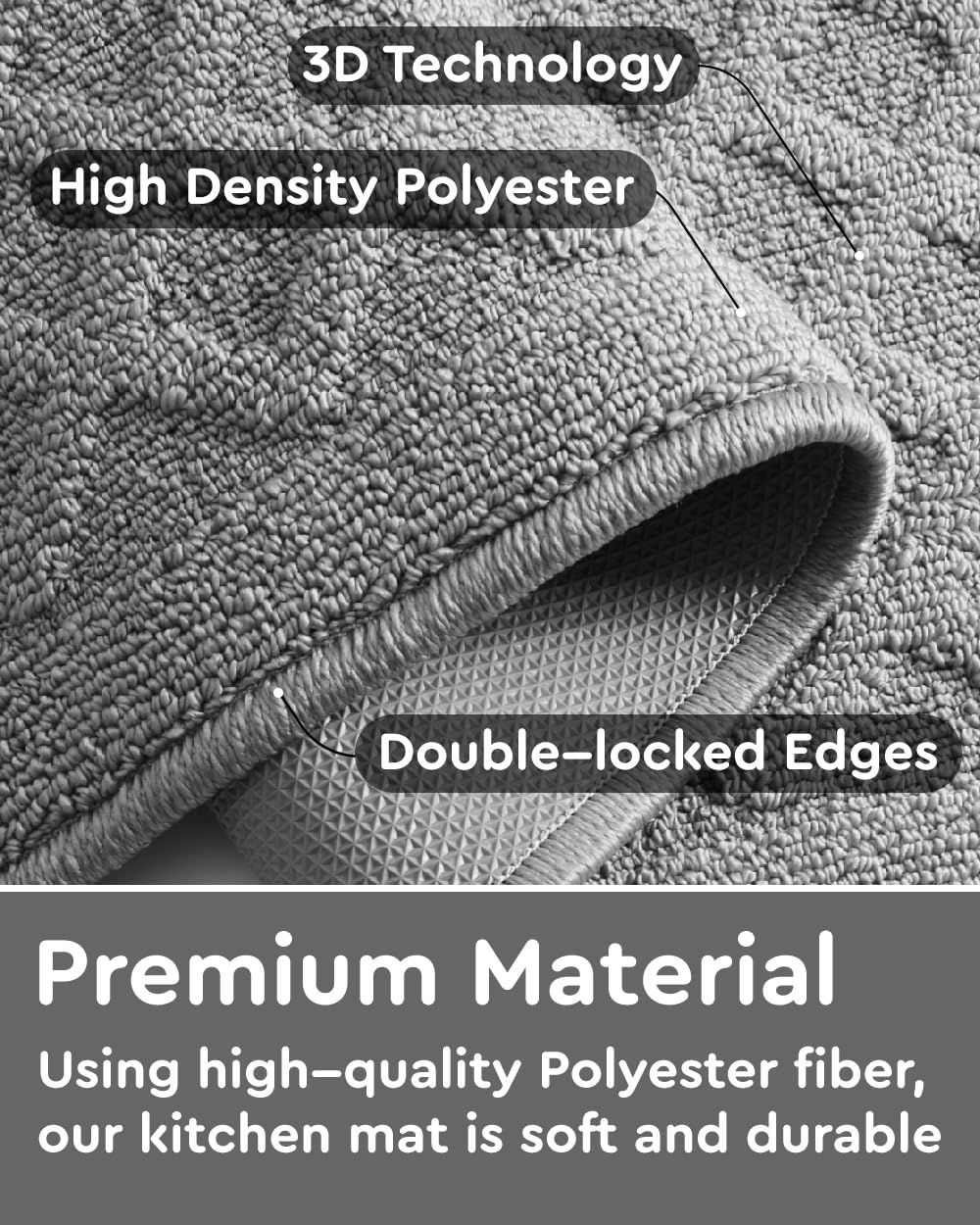 Non-Slip Washable Kitchen Rugs - Absorbent Floor Mats for Kitchen, Laundry & Hallway - Comfortable Runner Rug in Front of Sink (Gray, 20''x32'') - Perfect for Spill Protection & Home Decor
