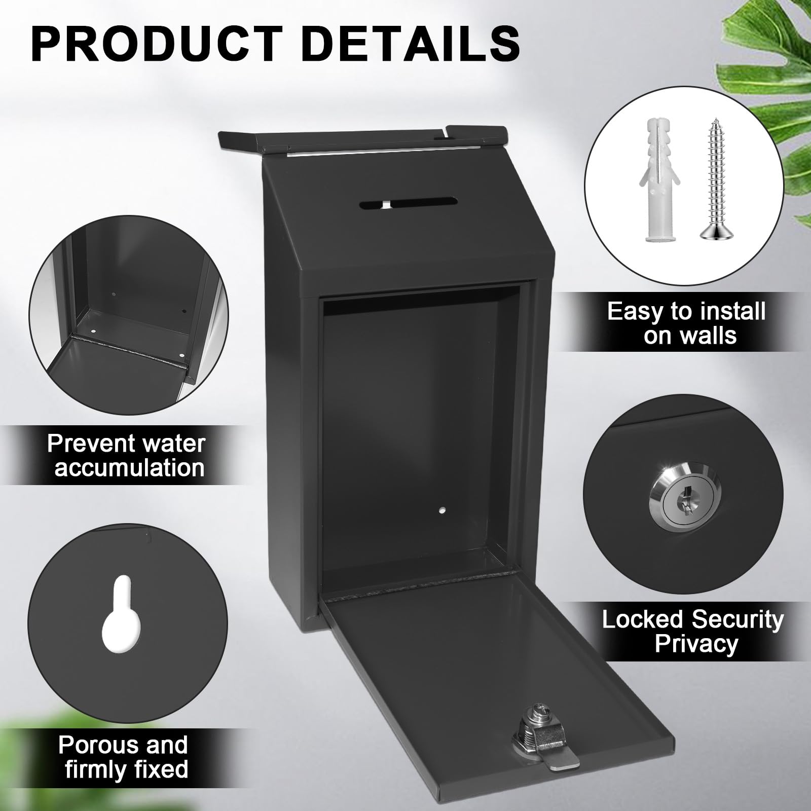 Secure Locking Metal Suggestion Box with Key - 10.2×5.6×2.8 Inch Wall Mount Drop Box for Donations, Ballots & Confidential Mail - Durable Collection Mailbox for Home, Office & Outdoor Use (Black) - Perfect for Community Centers, Voting Stations & Anonymous Feedback Collection