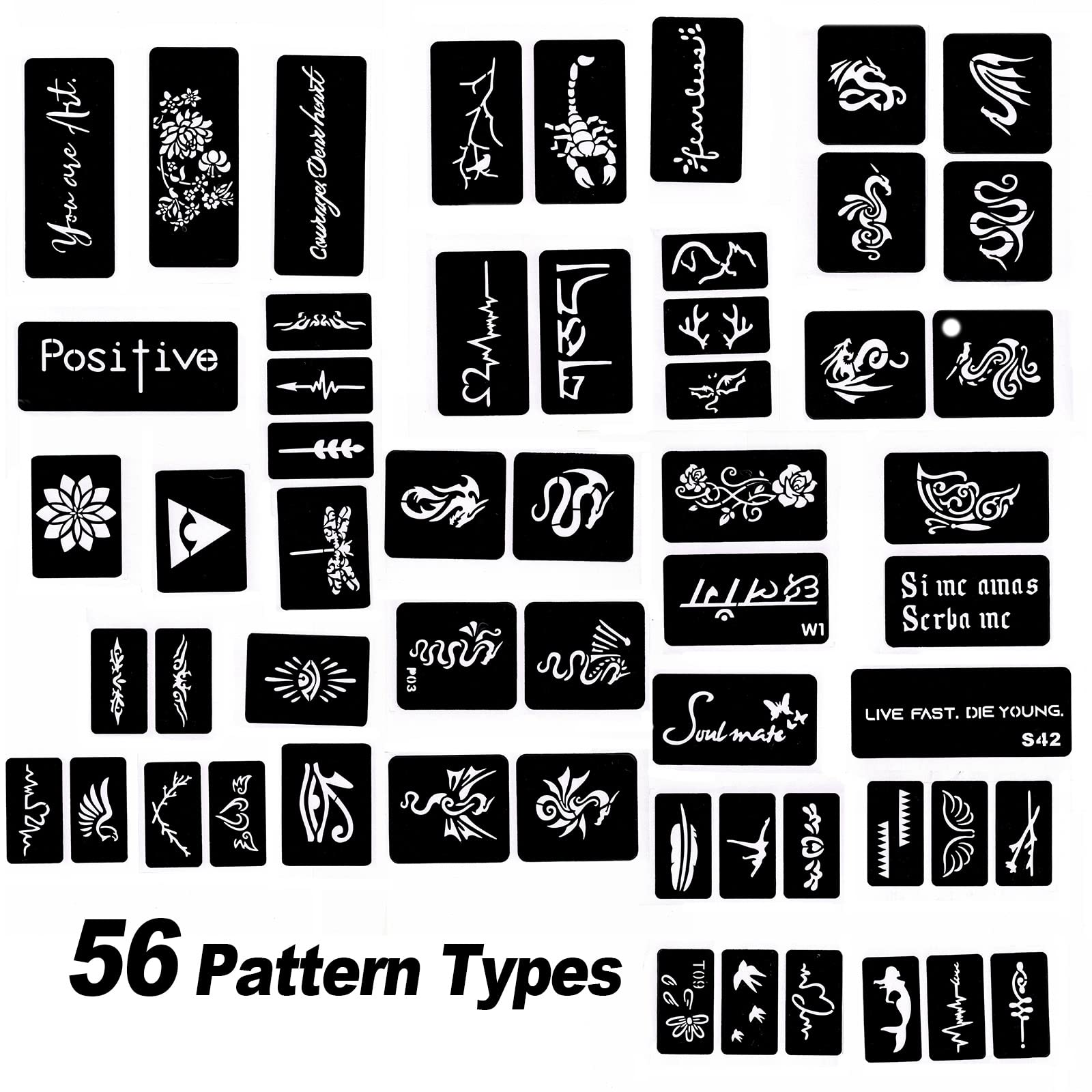 HAWINK Temporary Tattoo Markers Kit - 10 Dual-End Body Markers & 56 Large Stencils for Kids & Adults | Bold & Fine Line Drawing | Non-Toxic Cosmetic-Grade Ink | Perfect for Parties, Halloween & Creative Body Art | ZYH2208001KIT
