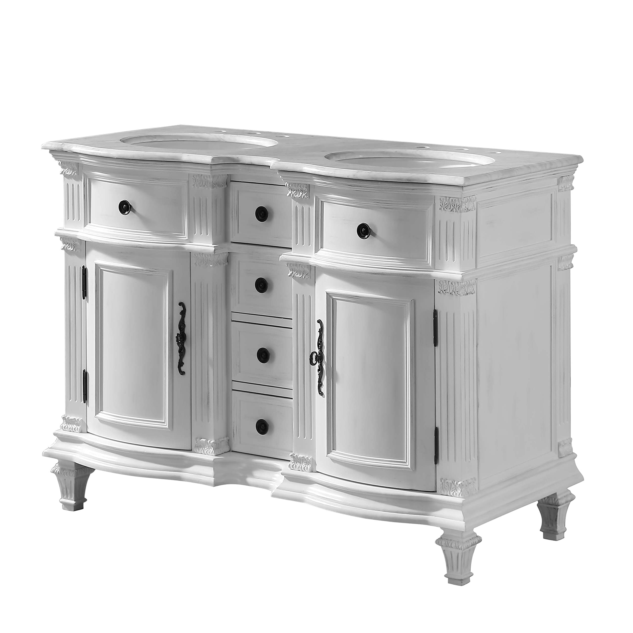 48-inch Antique White Bathroom Vanity with Sink - Silkroad Exclusive V0722WW48D - Modern Farmhouse Style for Master Bath & Powder Room Renovation