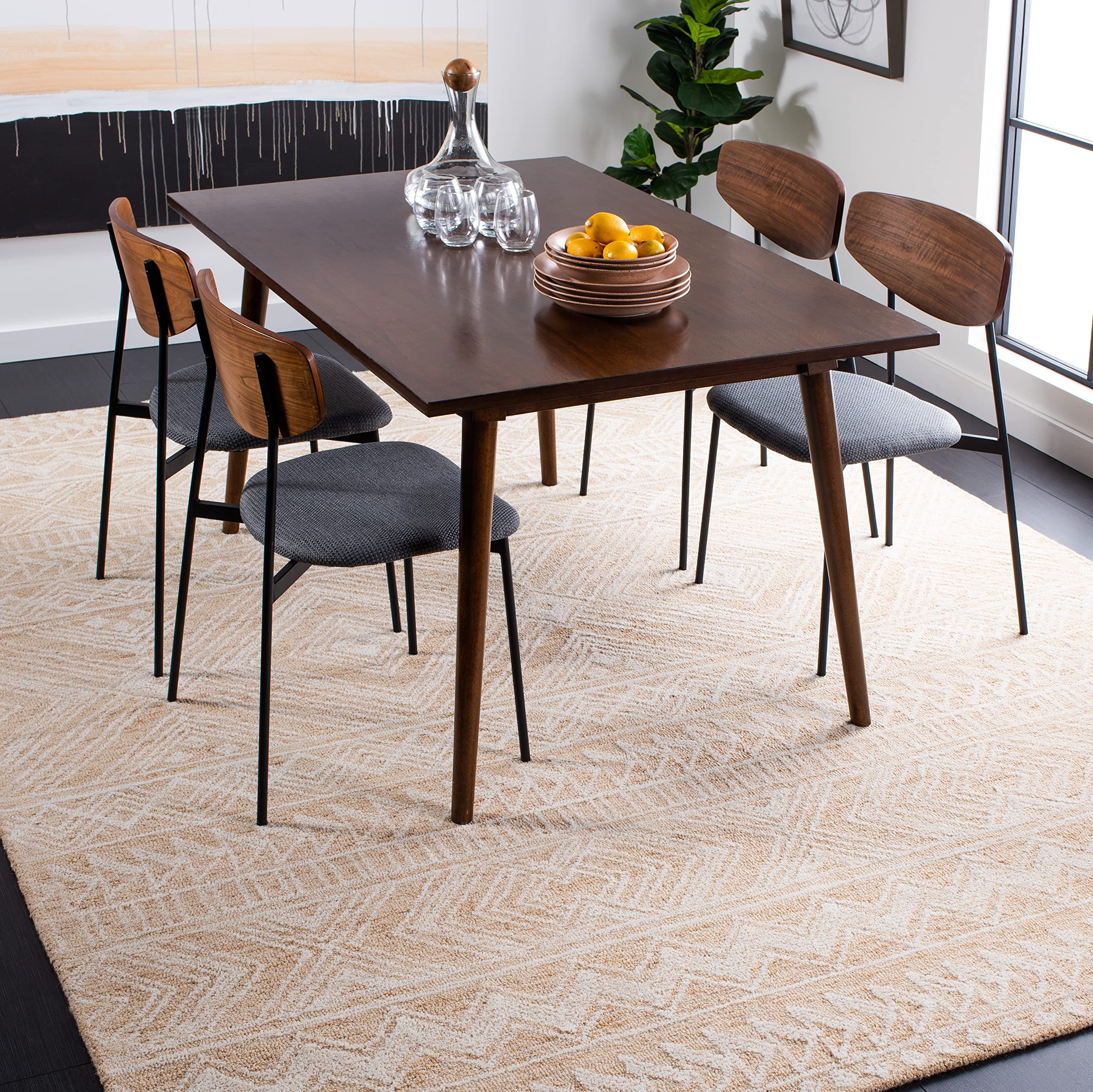 SAFAVIEH Metro Collection 6' Square Gold Ivory MET906D Handmade Premium Wool Area Rug for Living Room, Dining Room & Bedroom | Soft & Durable Floor Covering for Home Decor