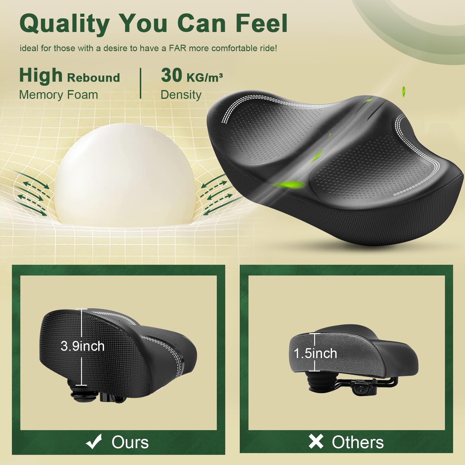 **Extra Wide Comfort Memory Foam Bicycle Seat - Noseless Oversized Bike Saddle Replacement for Electric, Exercise, Cruiser & Road Bikes - Ideal for Men & Women - Perfect for Long Rides, Commuting & Outdoor Cycling**