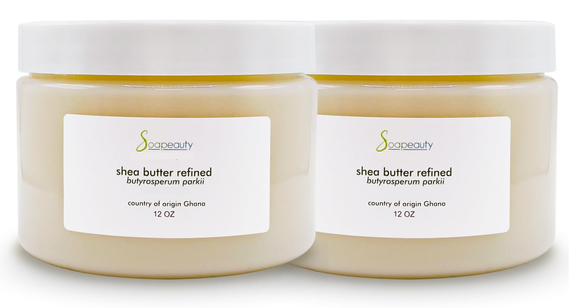 Soapeauty 100% Pure Refined African Shea Butter - Expeller Pressed, Unscented - Natural Moisturizer for Dry Skin, Face, Body & Hair Care - Ethically Sourced from Ghana | 24oz (2 x 12oz) - Perfect for DIY Skincare, Massage & Hair Treatments
