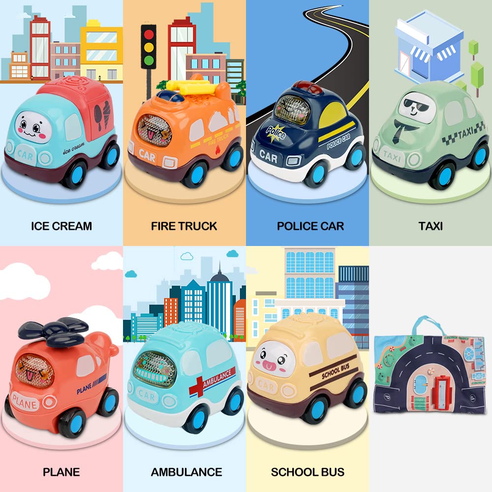 7-Piece Push and Go Cars Toy Set with Play Mat & Storage Bag - Early Educational Baby Toy for 1 2 3 Year Old Boys & Girls | Perfect Toddler Birthday Gift for Indoor Play, Learning & Development