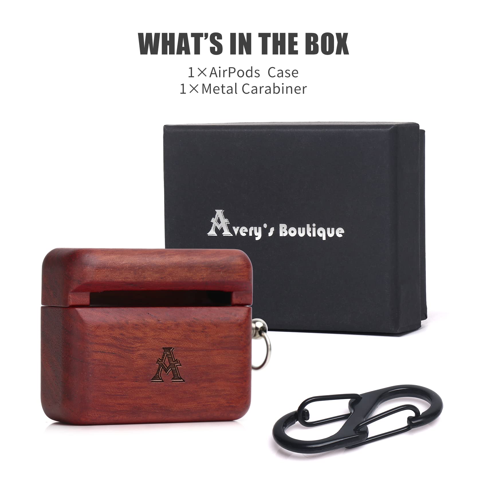 Wood AirPods Case for AirPods 3 (2021) - Rose Wood Protective Cover with Carabiner for Outdoor & Travel