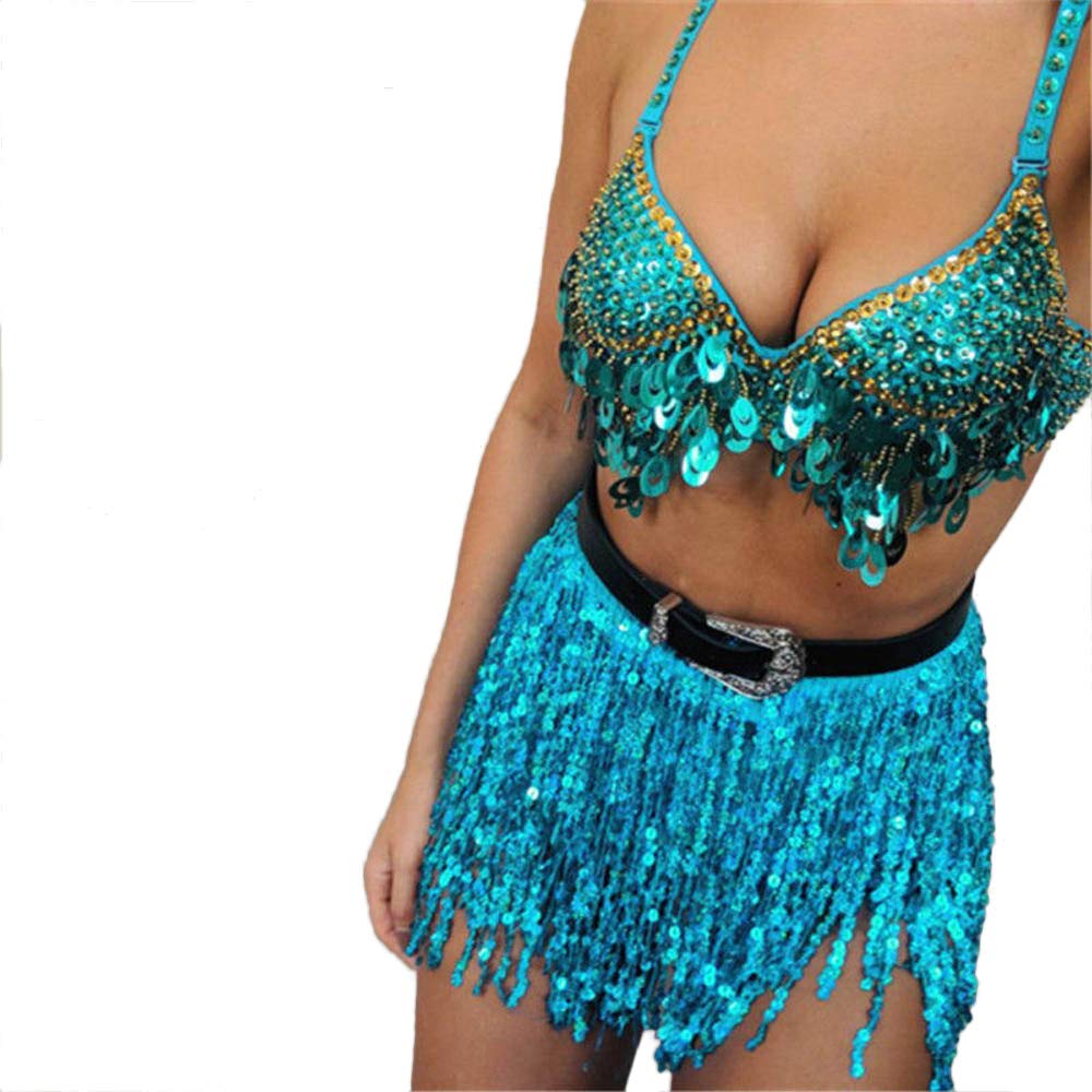 Belly Dance Hip Skirt for Women - Sequin Tassel Fringe Wrap Scarf - Perfect for Rave, Festival, and Performance Outfits