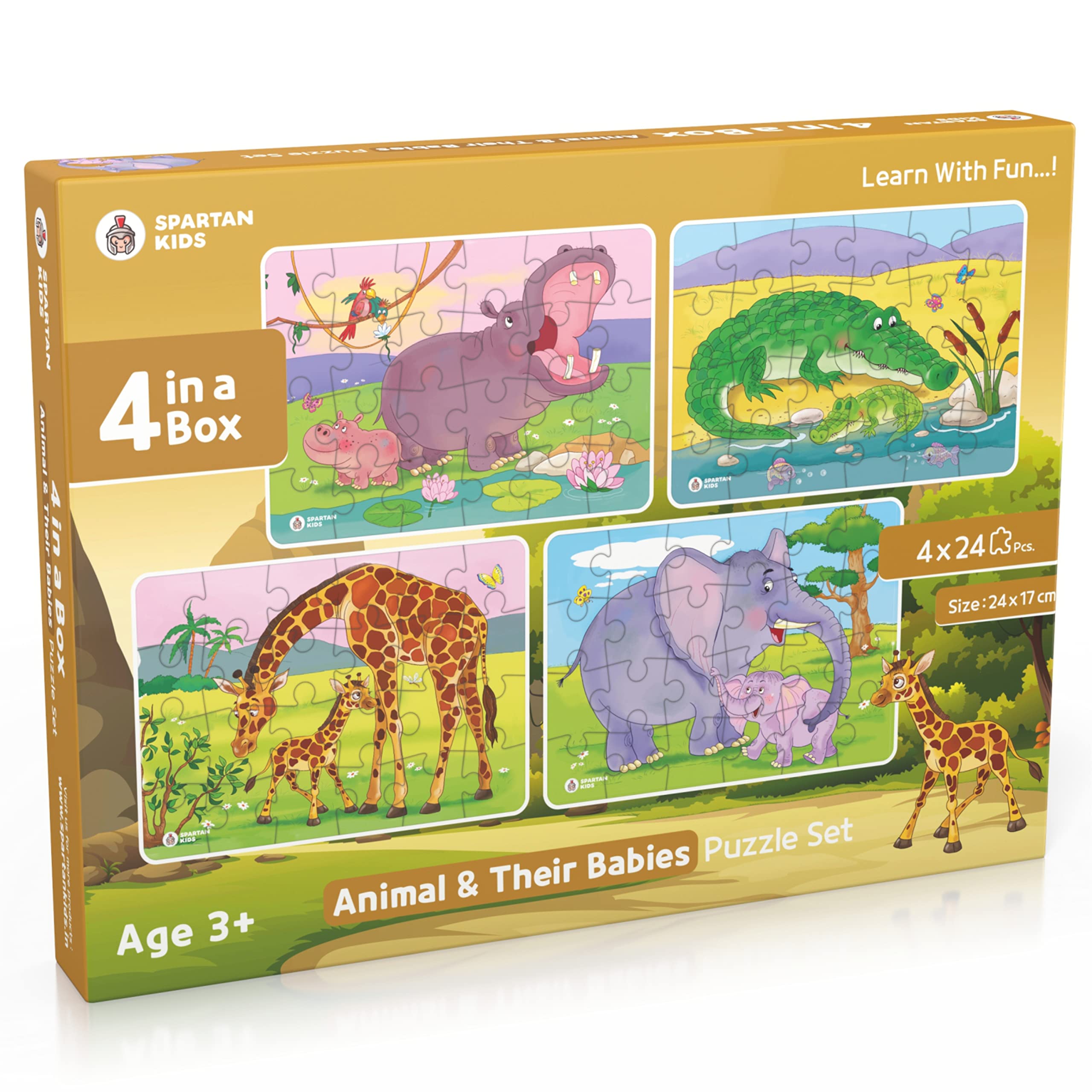 SPARTAN KIDS® Animal & Baby Animal Jigsaw Puzzles for Toddlers Ages 3-5 - 4 Puzzle Sets (24x17 cm) - Educational Learning Toys for Preschoolers | Perfect for Birthday Gifts, Classroom Activities & Family Game Night