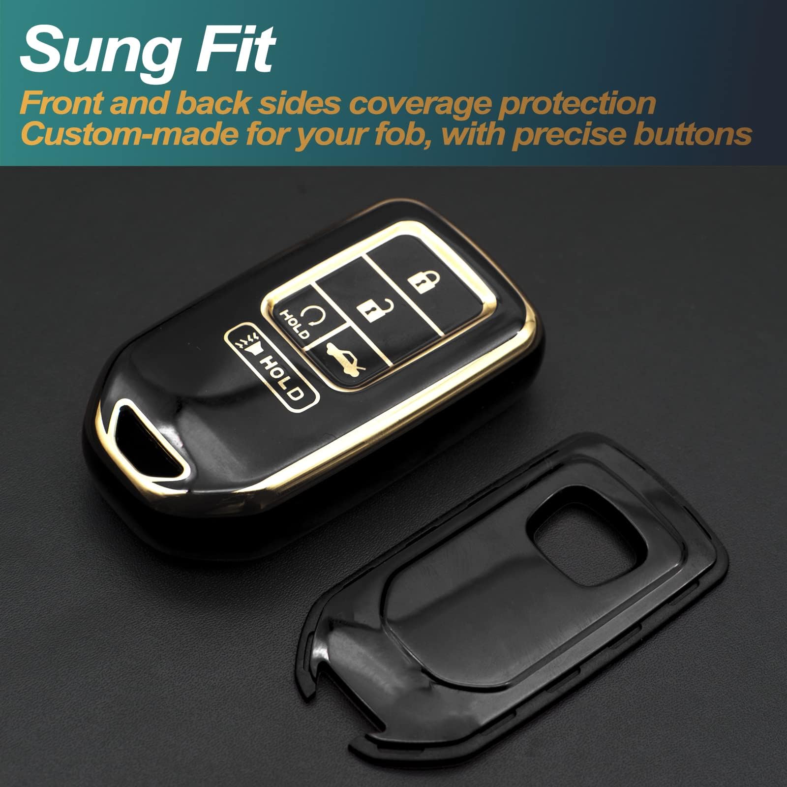 FEYOUN TPU Key Fob Cover Case for Honda Accord Civic CR-V Insight Passport Pilot - 5 Button Smart Remote Keyless Entry Protection Shell Accessory (Black) | Durable & Scratch-Resistant | Perfect for Daily Use, Travel & Car Protection