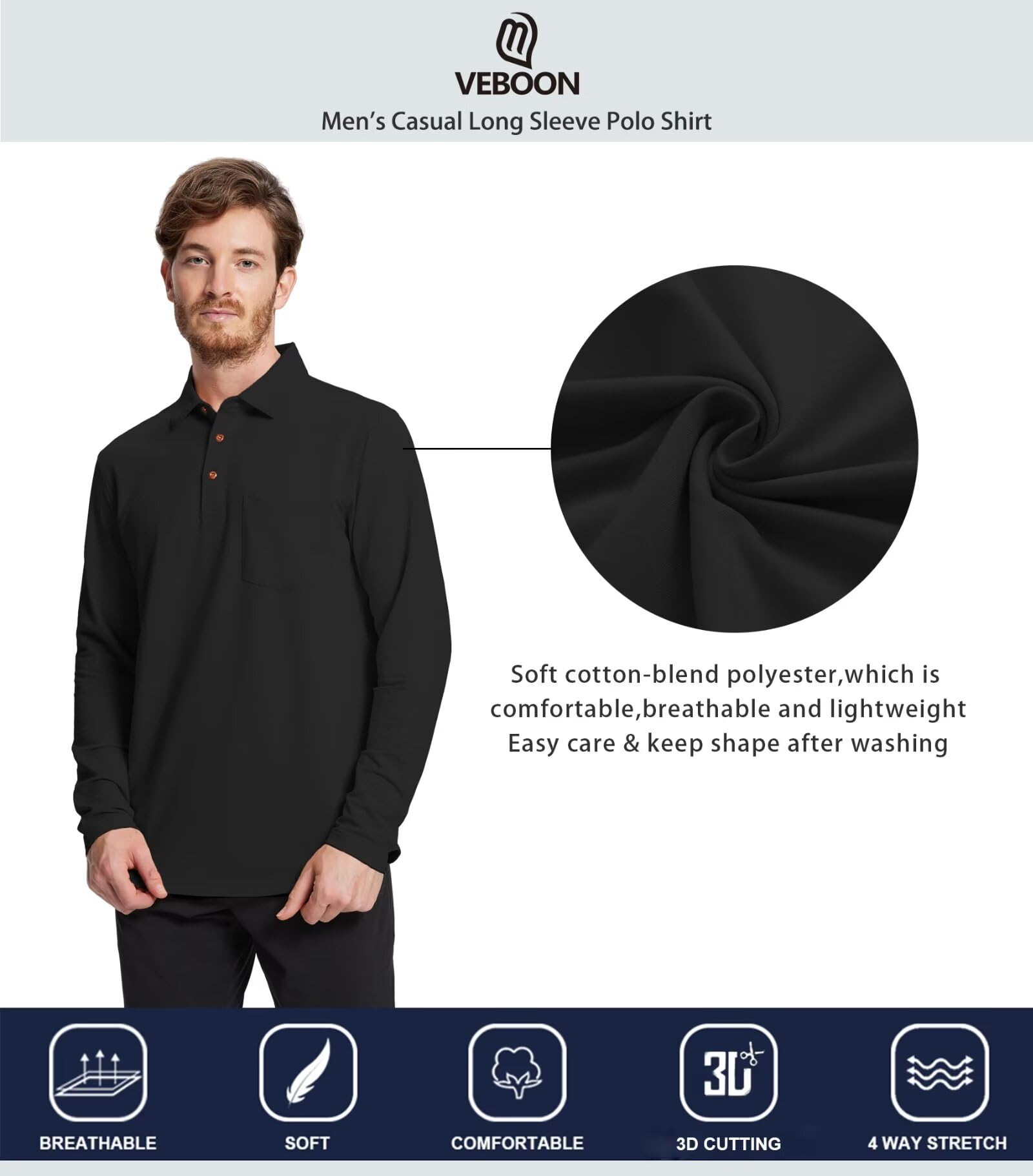 Men's Casual Cotton Blend Polo Shirts - Short & Long Sleeve with Pocket | Solid Color Drop Cut Collar Shirts for Work, Golf & Everyday Wear