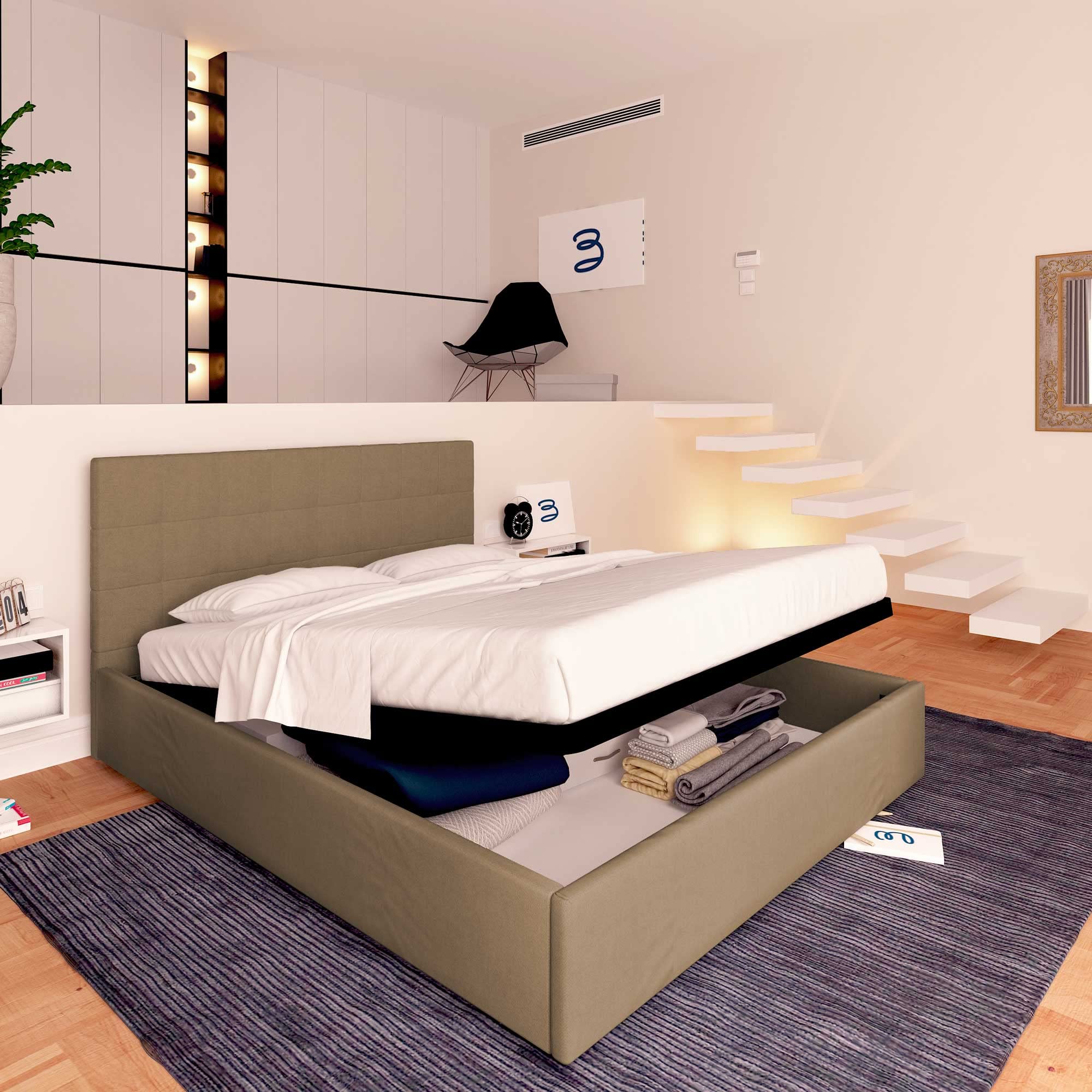 Baldiflex Single Bed with Storage, Synthetic Leather Upholstery, Slatted Base for Single Mattress, 140 x 190 cm, Elegant Headboard, Taupe Gray - Perfect for Small Bedrooms, Guest Rooms & Studio Apartments