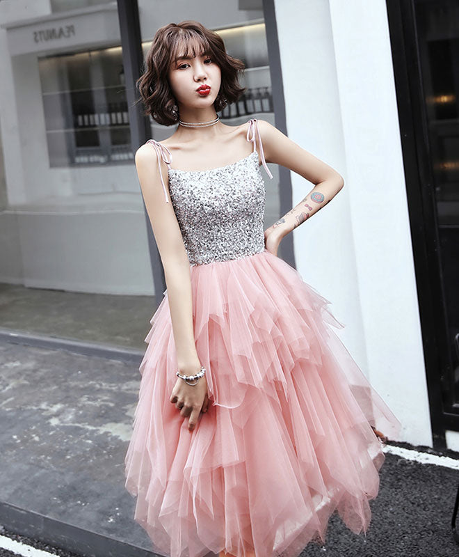Elegant Pink Tulle Sequin Short Prom Dress for Homecoming - Sparkling Party Gown for Dances, Formals & Special Occasions