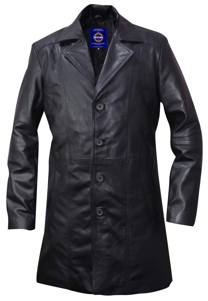 Genuine Sheepskin Leather Trench Coat for Men - Waterproof Raincoat, Long 3/4 Length Real Leather Jacket - AS/NZ-7219059 | Perfect for Outdoor Activities, Business Casual & Winter Fashion