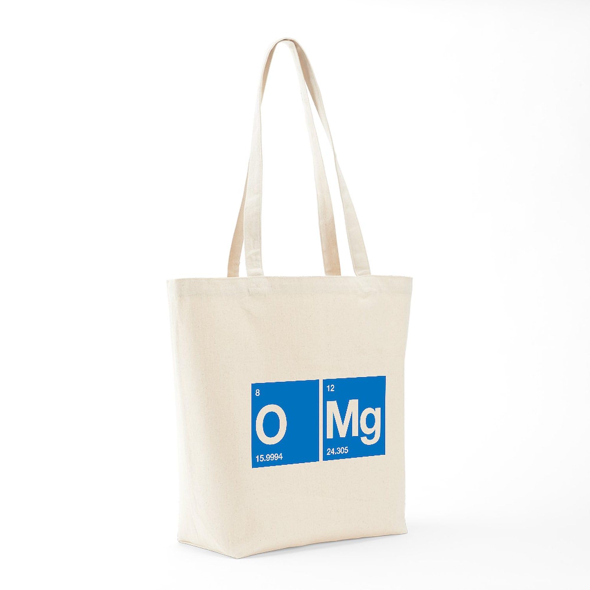 Oxygen Magnesium Periodic Table OMG Tote Bag - Reusable Natural Beige Canvas Shopping Bag for Science Lovers & Grocery Trips
